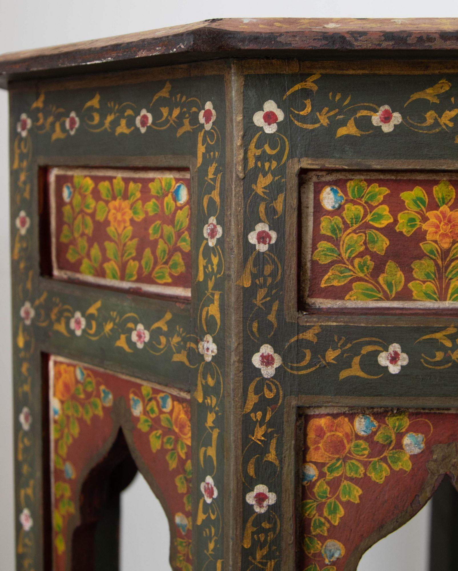 Moroccan Moorish Octagonal Side Table Hand-Painted Wood 3