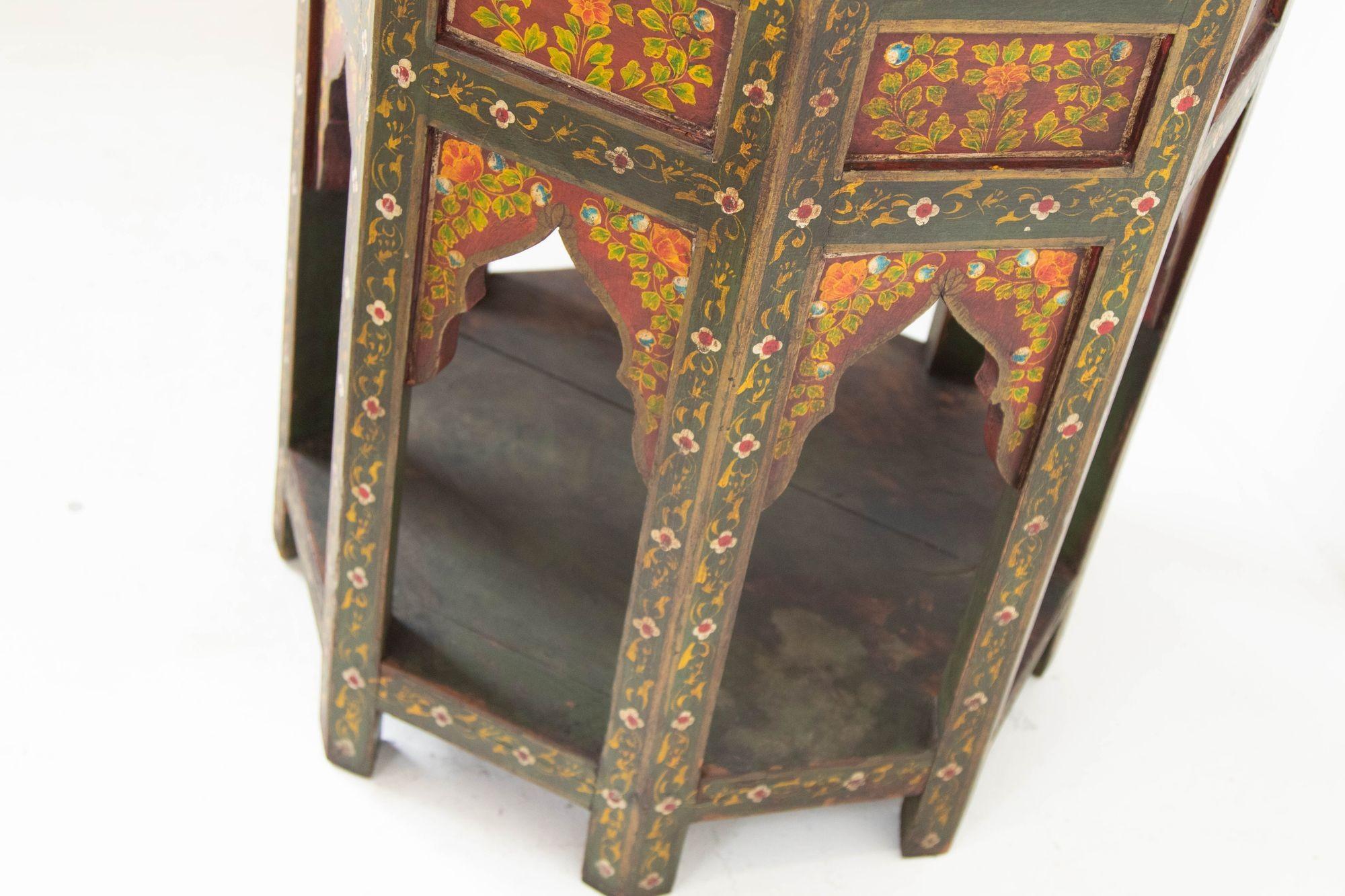 Moroccan Moorish Octagonal Side Table Hand-Painted Wood 4
