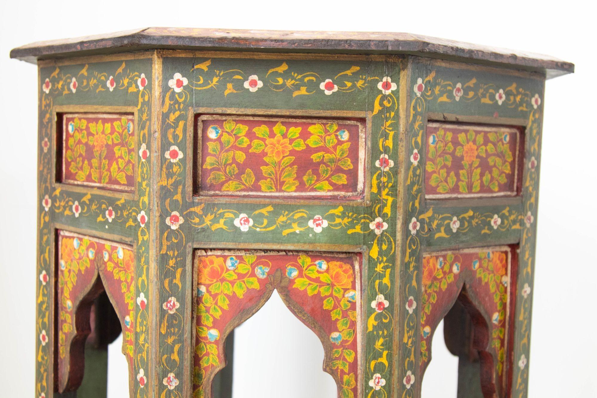 Moroccan Moorish Octagonal Side Table Hand-Painted Wood 5
