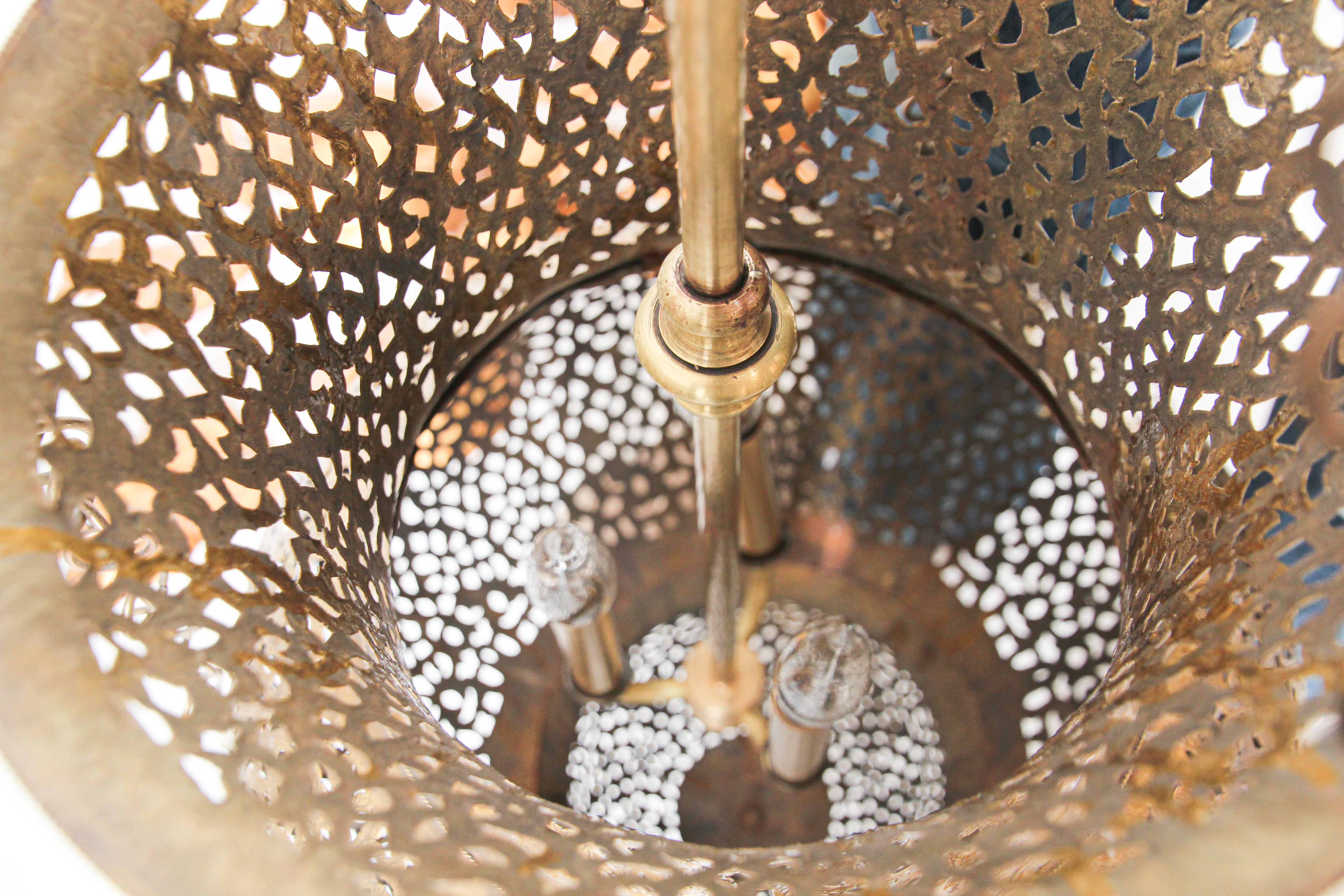 Moroccan Brass Polished Piereced Brass Moorish Style Chandelier 4