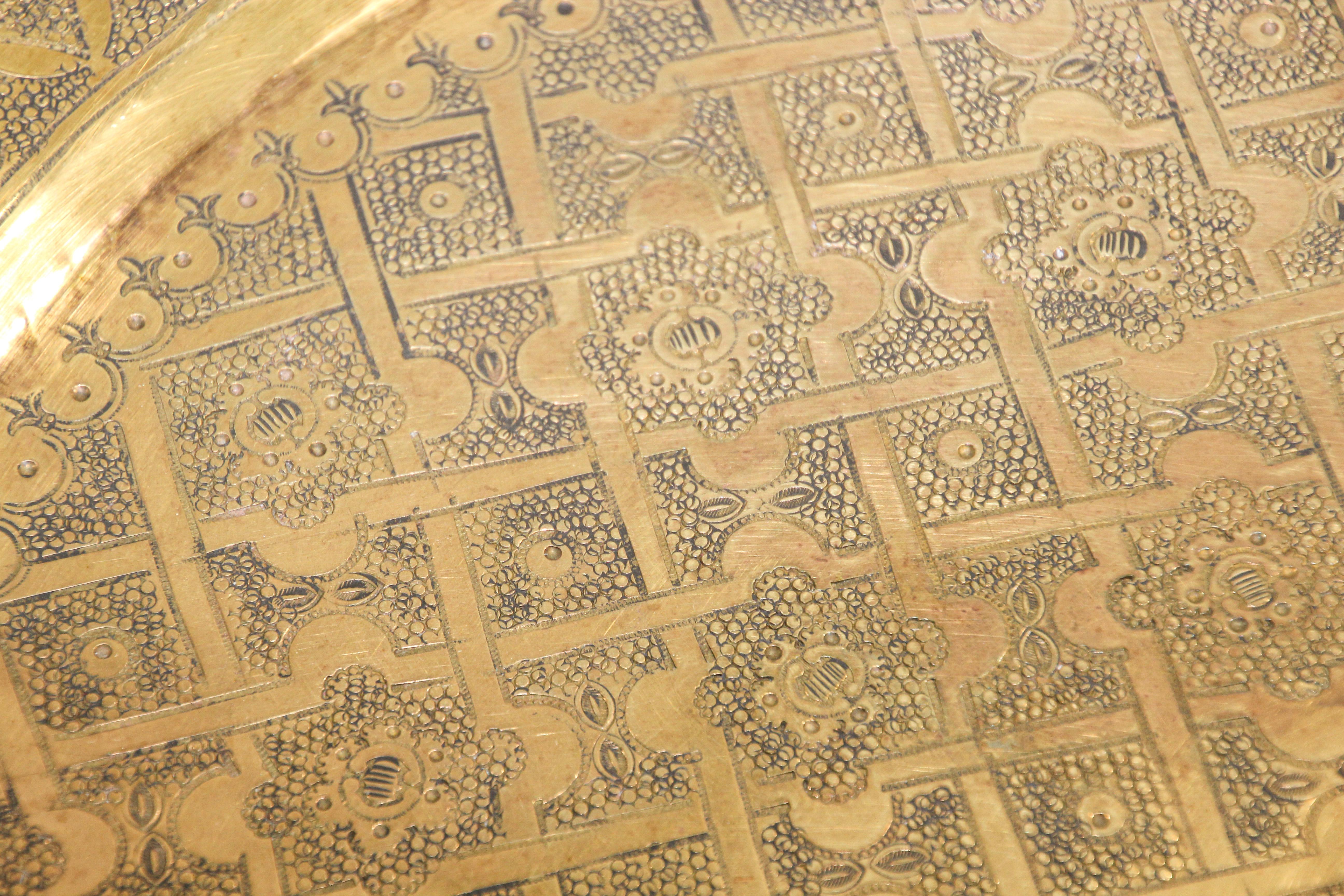 Moroccan Moorish Polished Brass Decorative Tray Platter 5