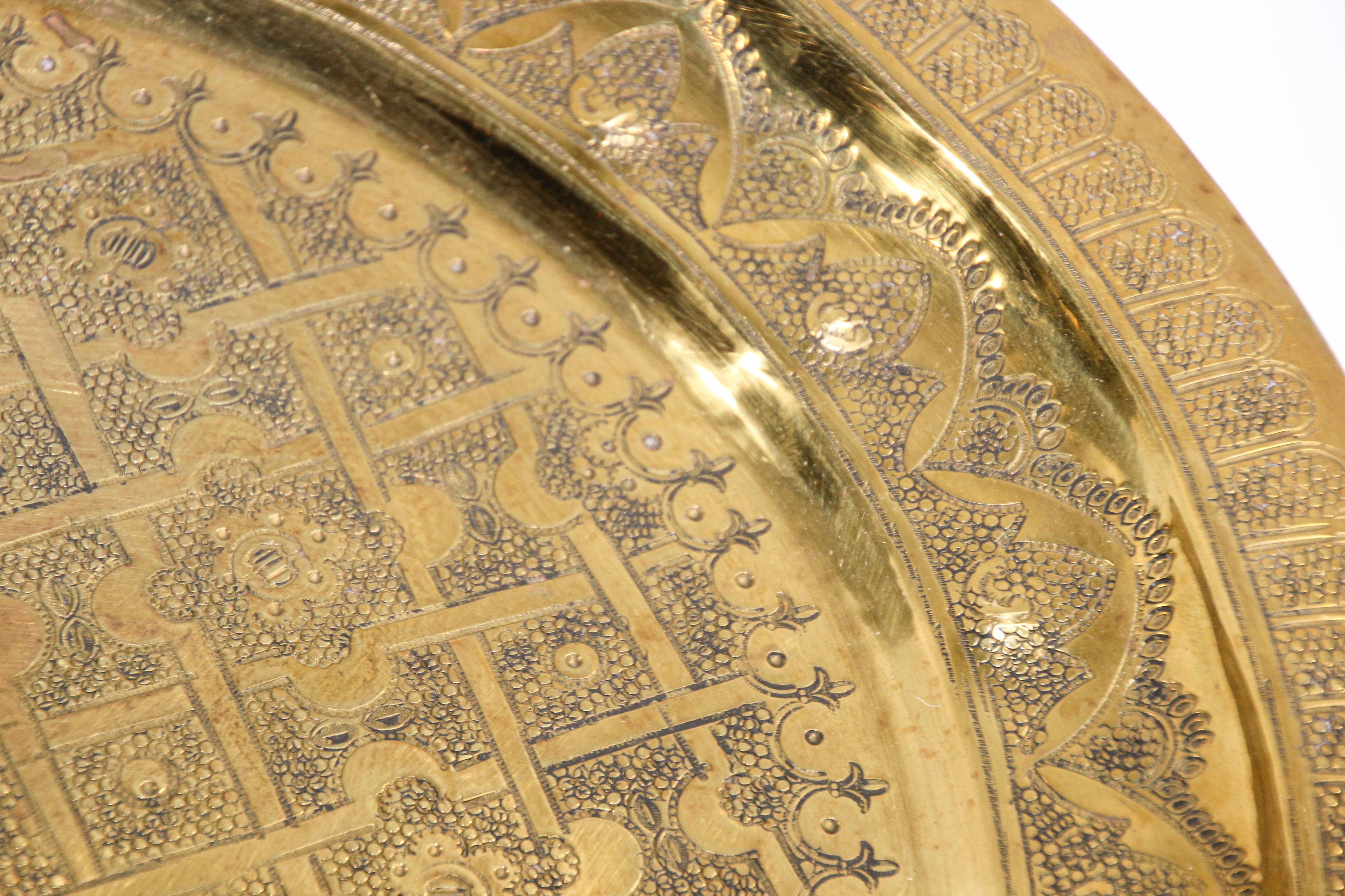 Moroccan Moorish Polished Brass Decorative Tray Platter 6