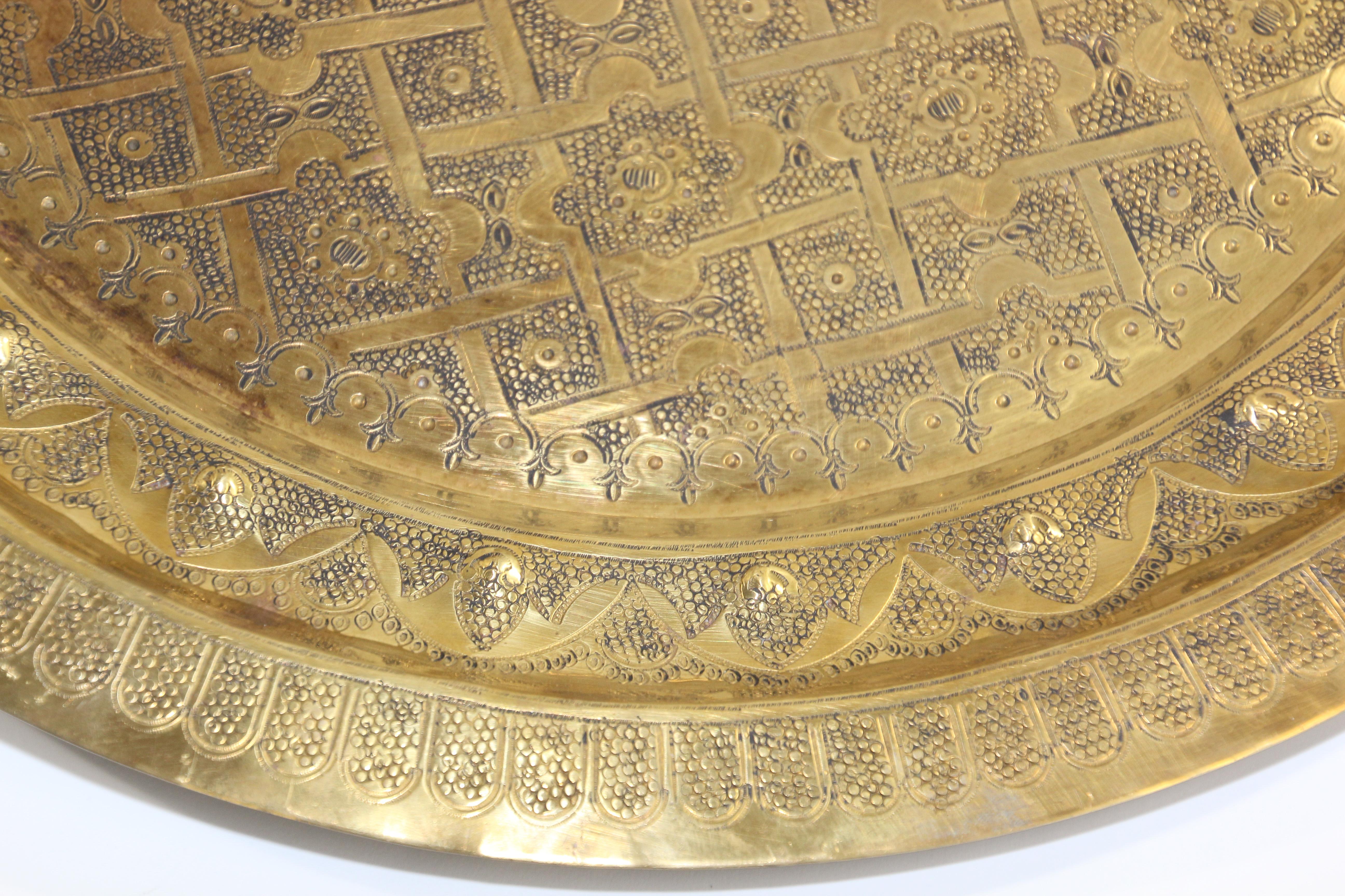 Moroccan Moorish Polished Brass Decorative Tray Platter 1