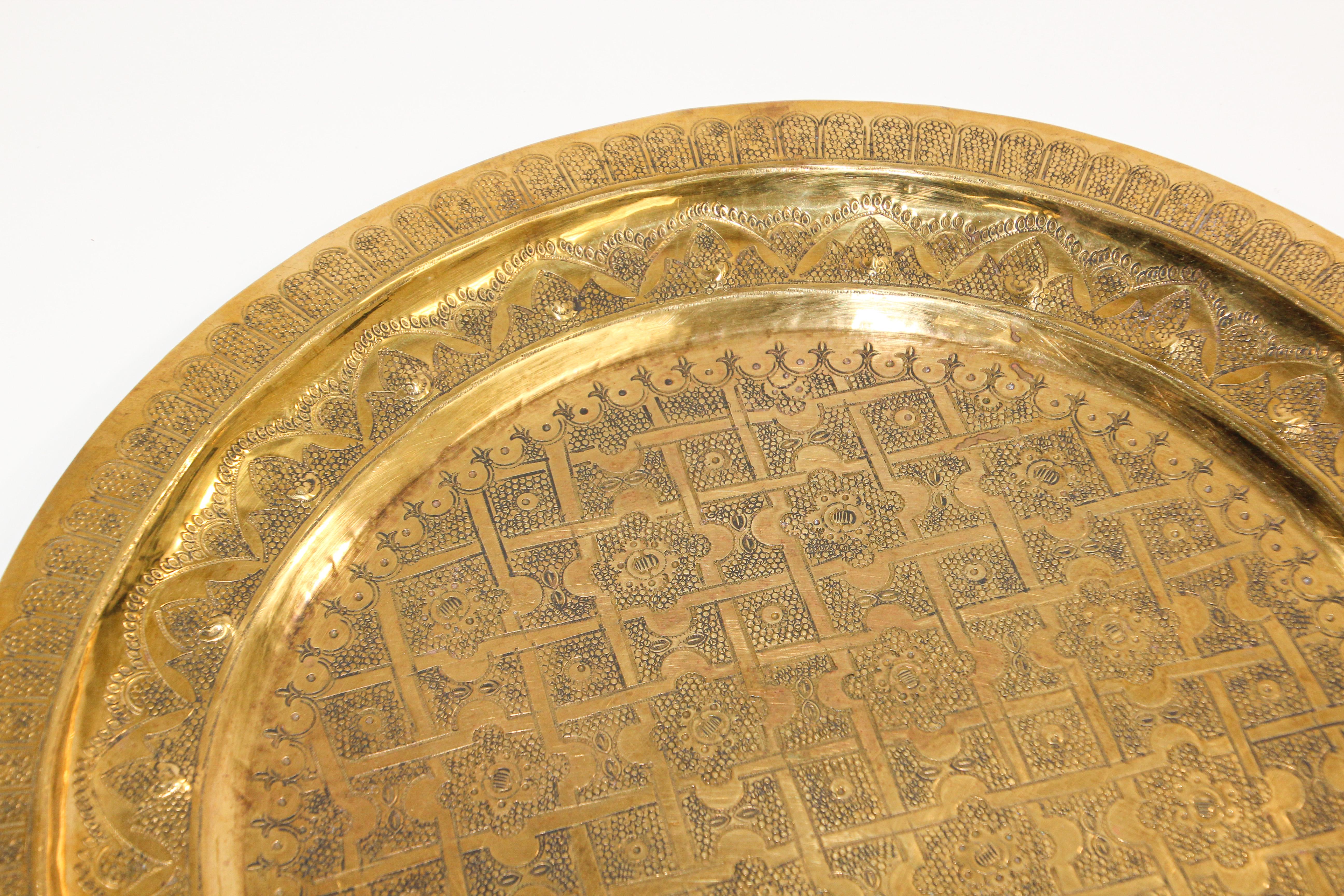 Moroccan Moorish Polished Brass Decorative Tray Platter 2
