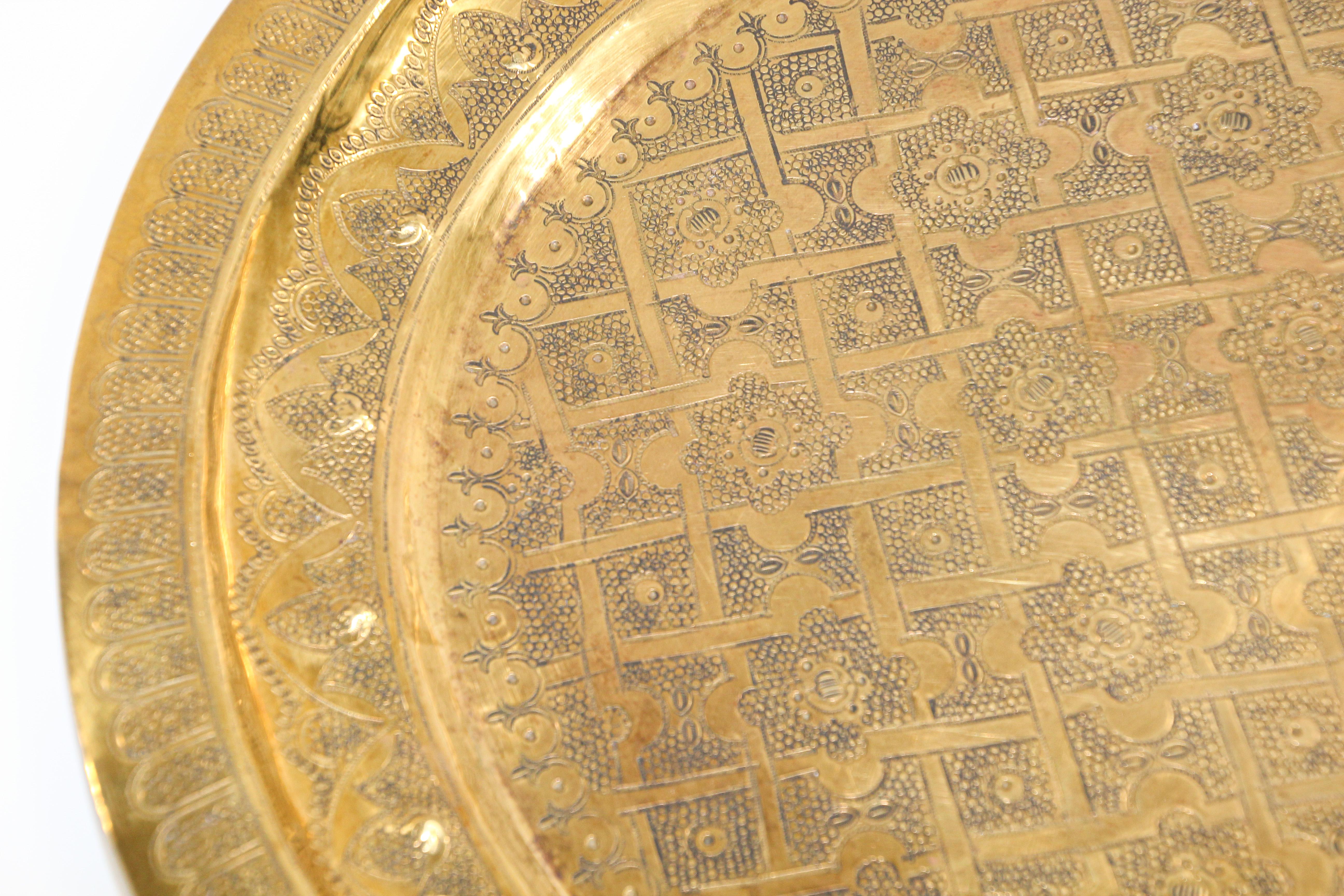 Moroccan Moorish Polished Brass Decorative Tray Platter 3