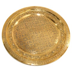 Moroccan Moorish Polished Brass Decorative Tray Platter