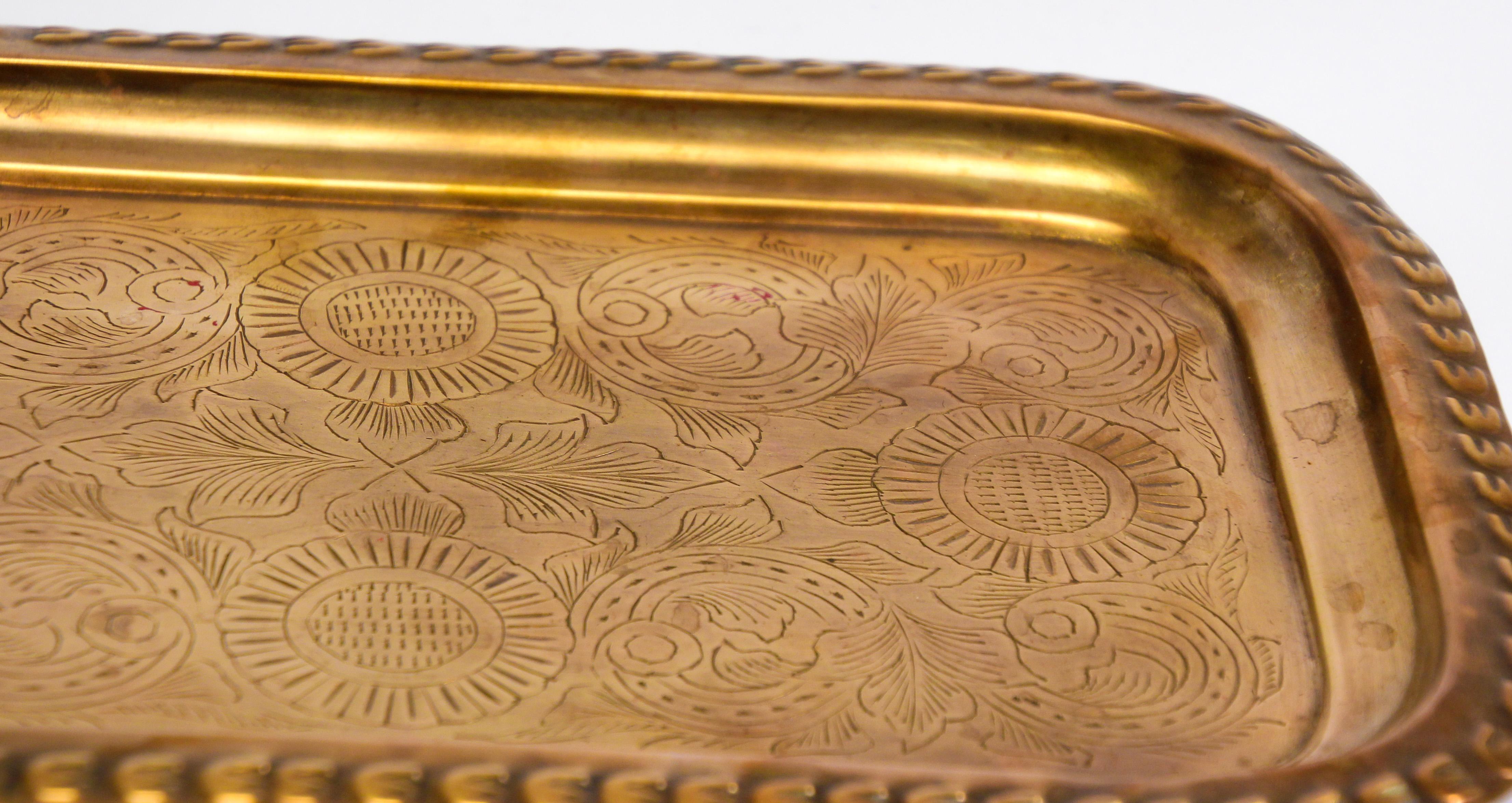 Moroccan Moorish Rectangular Brass Tray 2