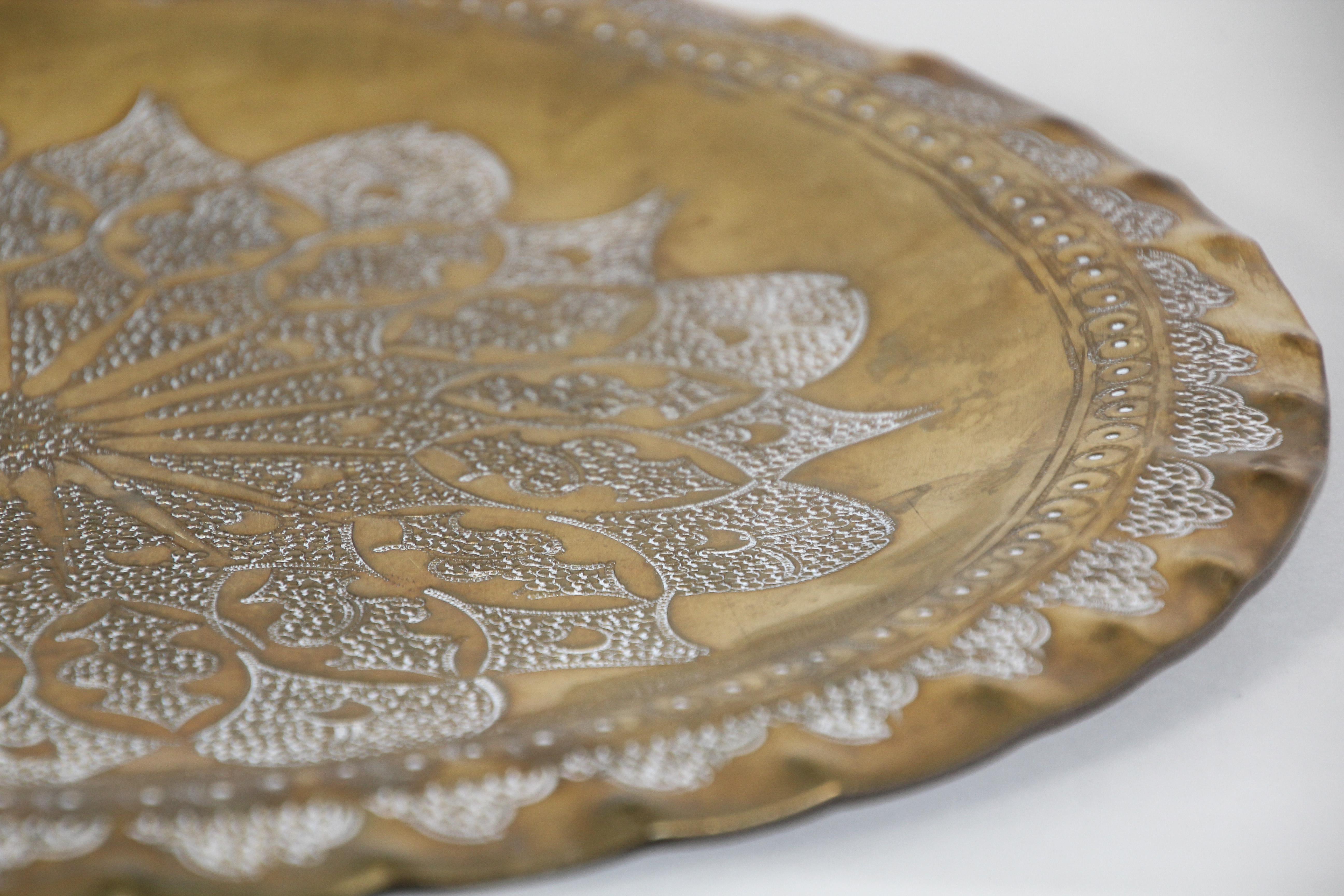 Moroccan Moorish Round Decorative Brass Tray 3