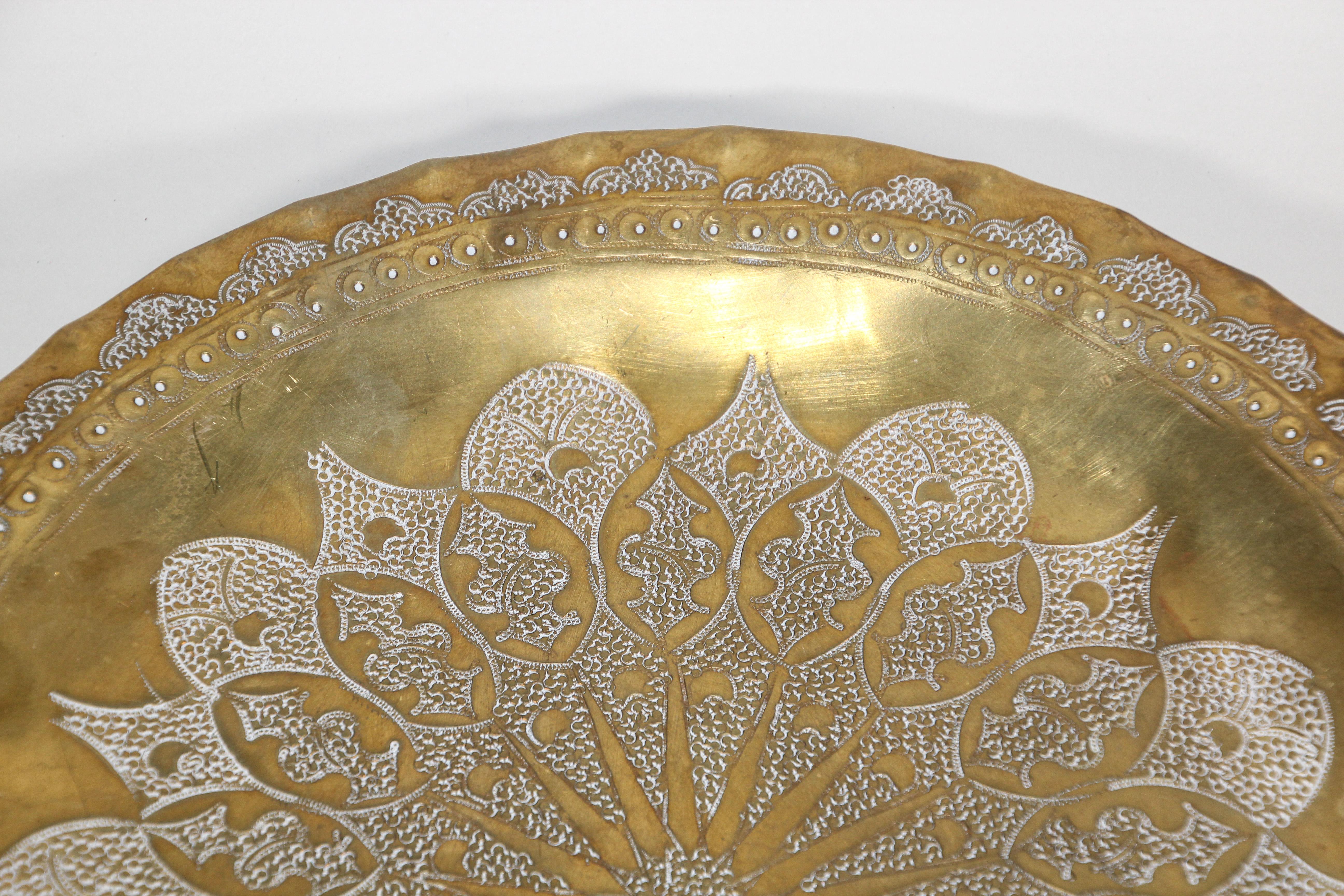 Hammered Moroccan Moorish Round Decorative Brass Tray