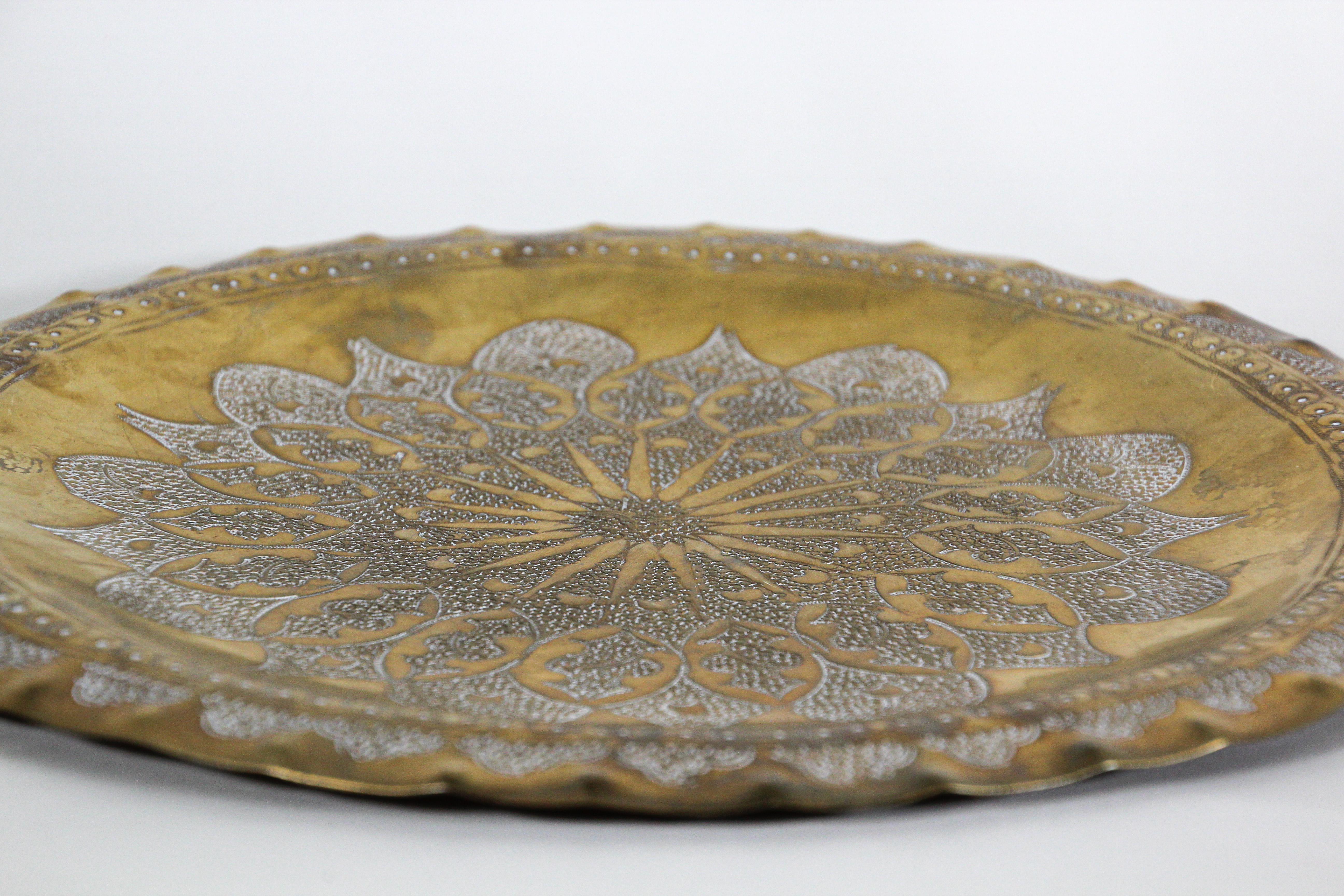 Moroccan Moorish Round Decorative Brass Tray 2