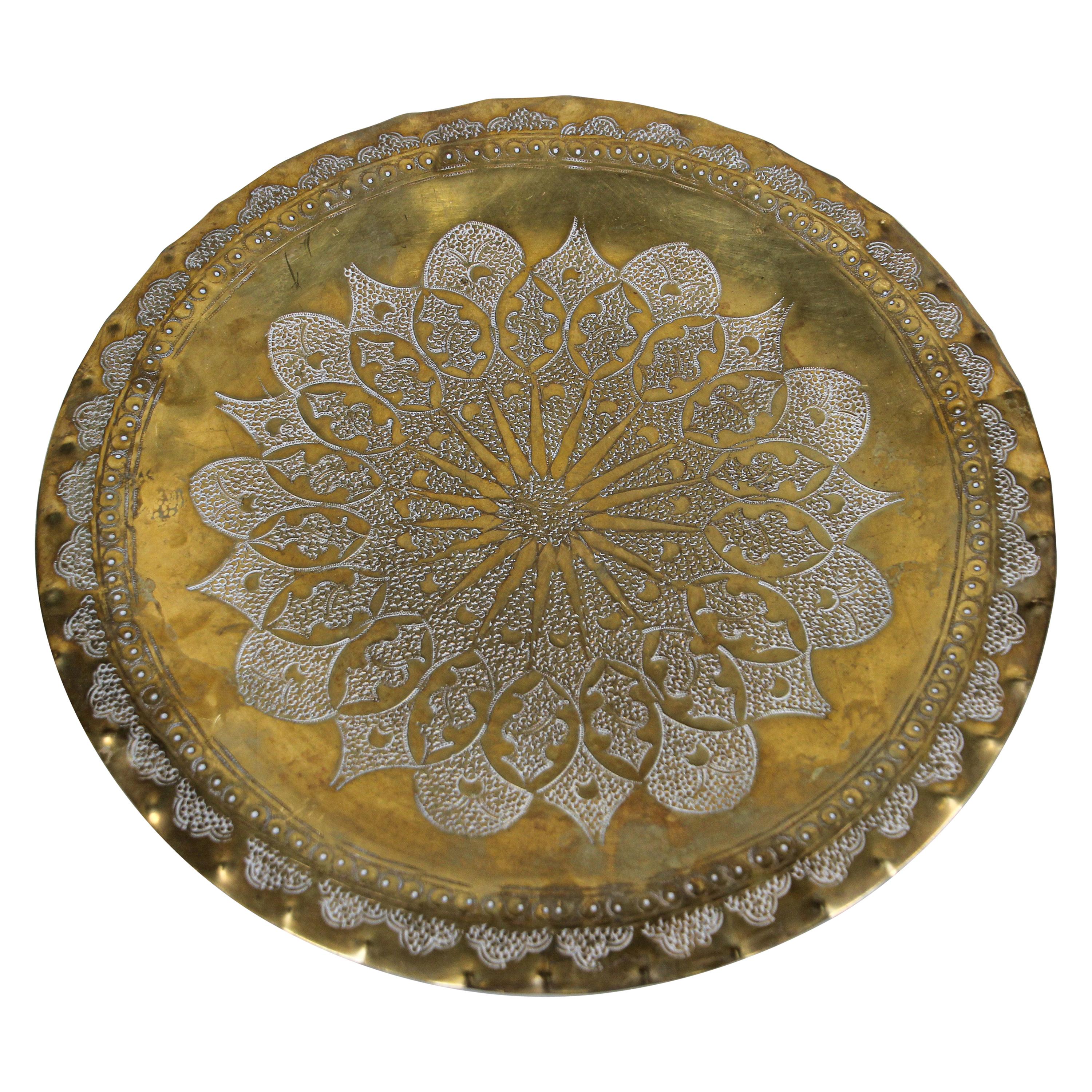 Moroccan Moorish Round Decorative Brass Tray
