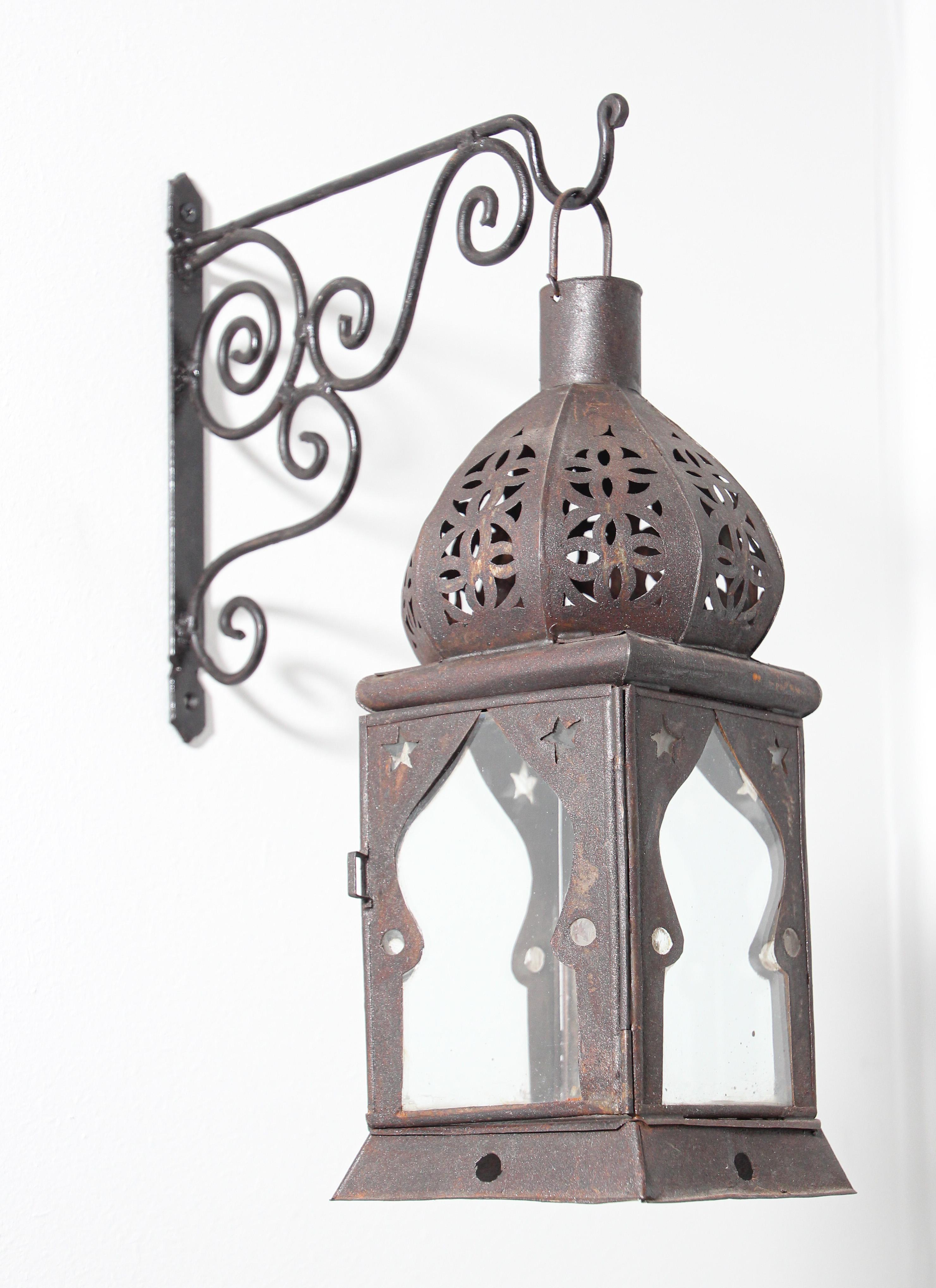 Moroccan Moorish Square Metal and Clear Glass Candle Lantern 7