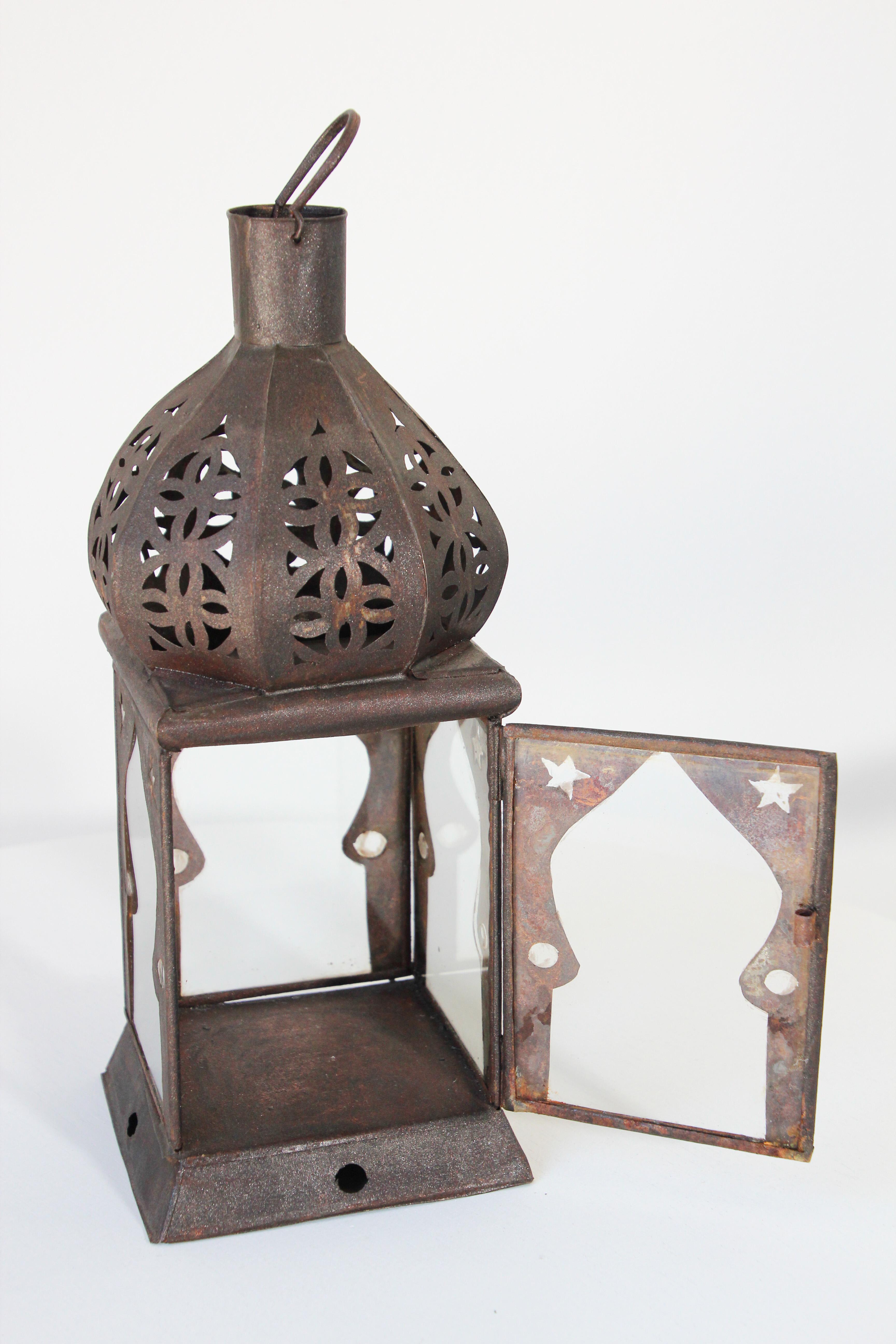 Moroccan Moorish Square Metal and Clear Glass Candle Lantern 4
