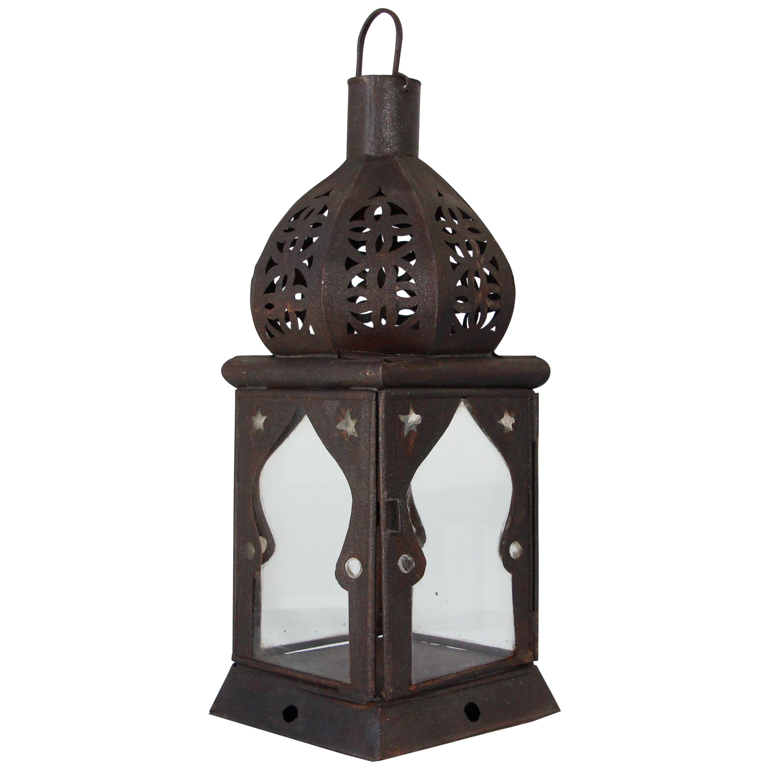 Moroccan Moorish Square Metal and Clear Glass Candle Lantern