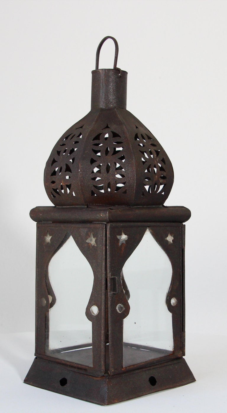 Moroccan Moorish Square Metal And Clear Glass Candle Lantern For