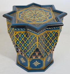 Moroccan Moorish Star Blue Hand Painted Side Table