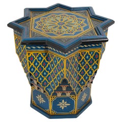 Table d'appoint marocaine peinte à la main, bleu étoile, style mauresque