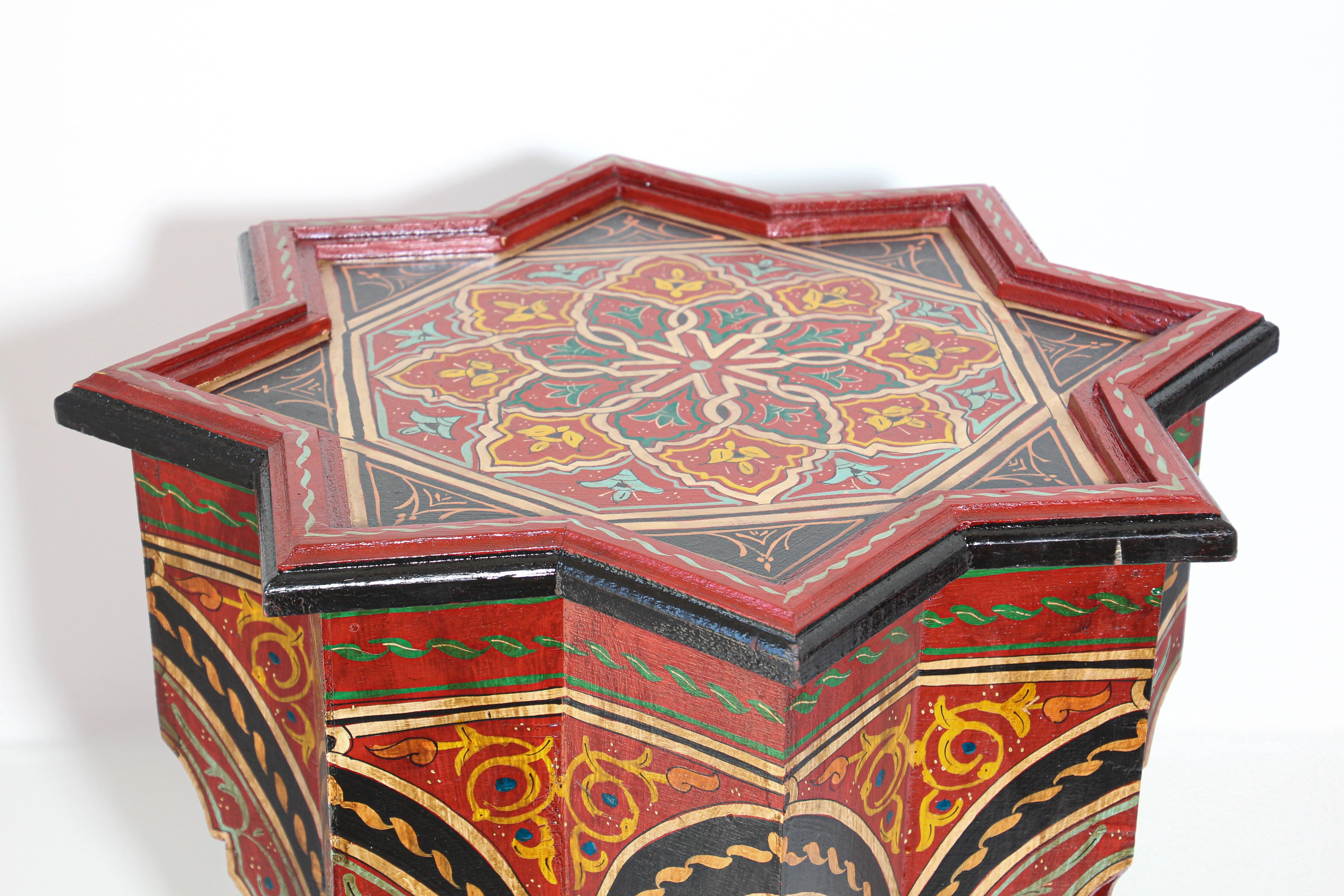 Hand-Painted Moroccan Moorish Star Red Side Table