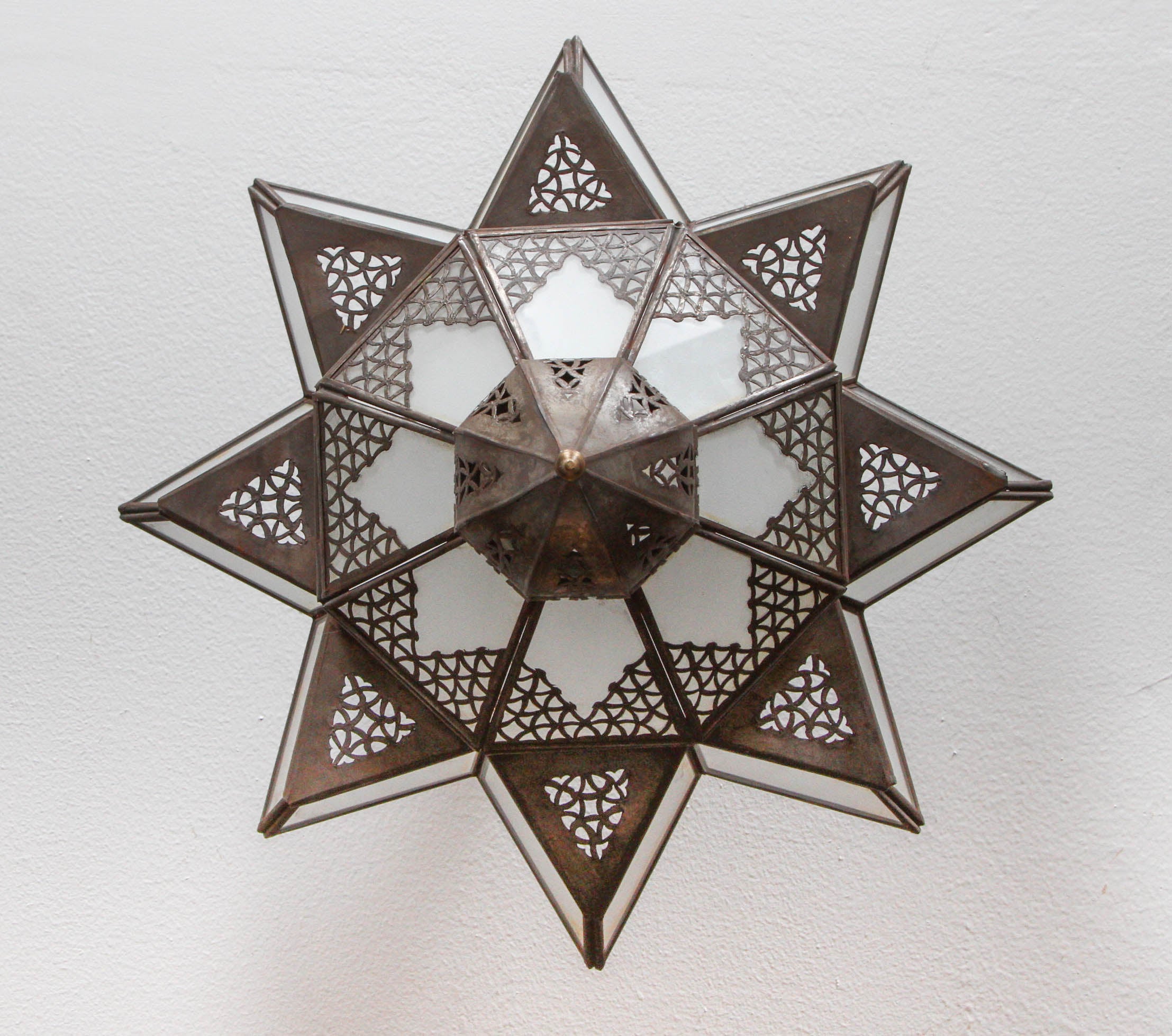 Moroccan Moorish Star Shape Frosted Glass Lantern Light Shade In Good Condition For Sale In North Hollywood, CA