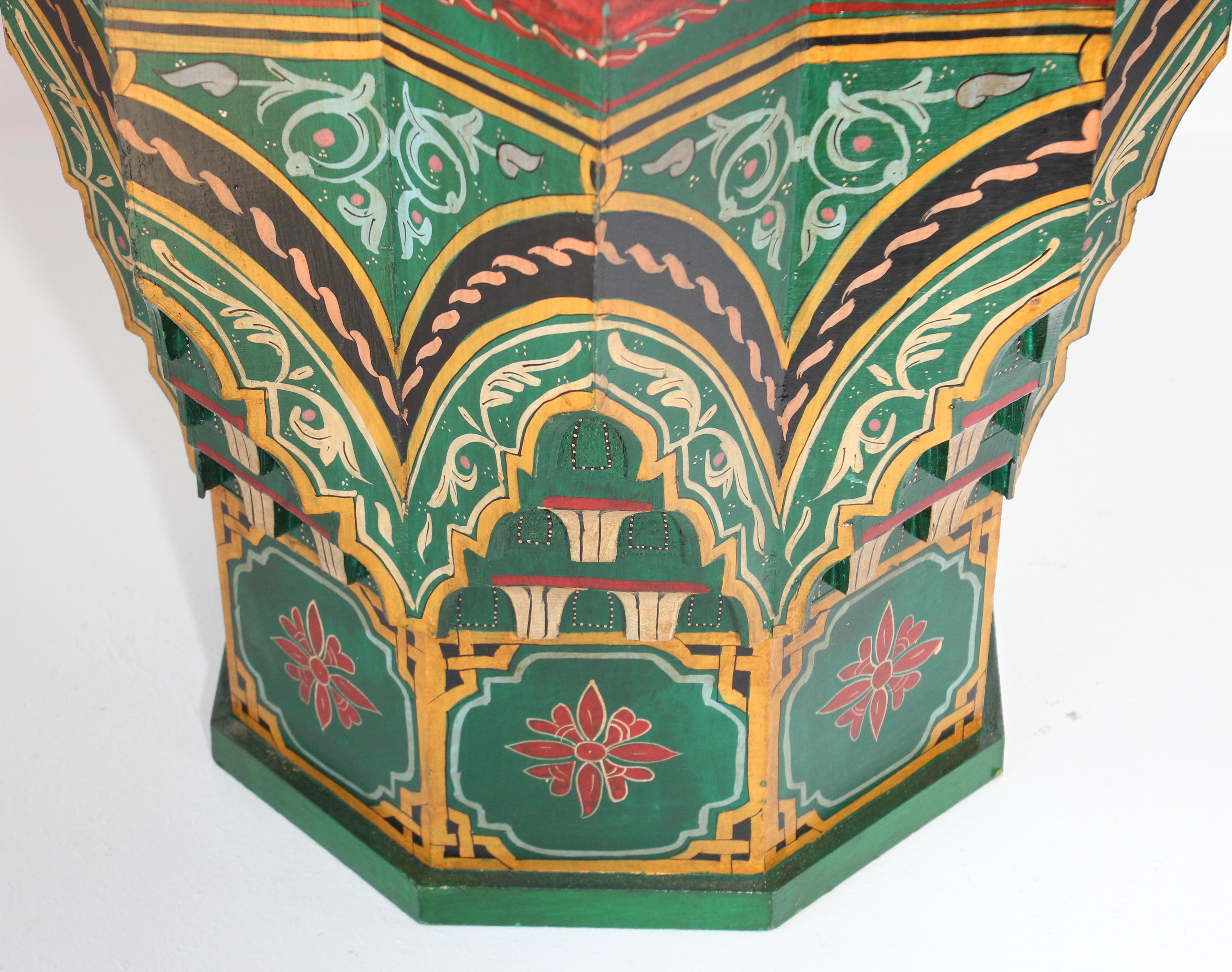 Hand-Painted Moroccan Moorish Star Shape Green Side Table