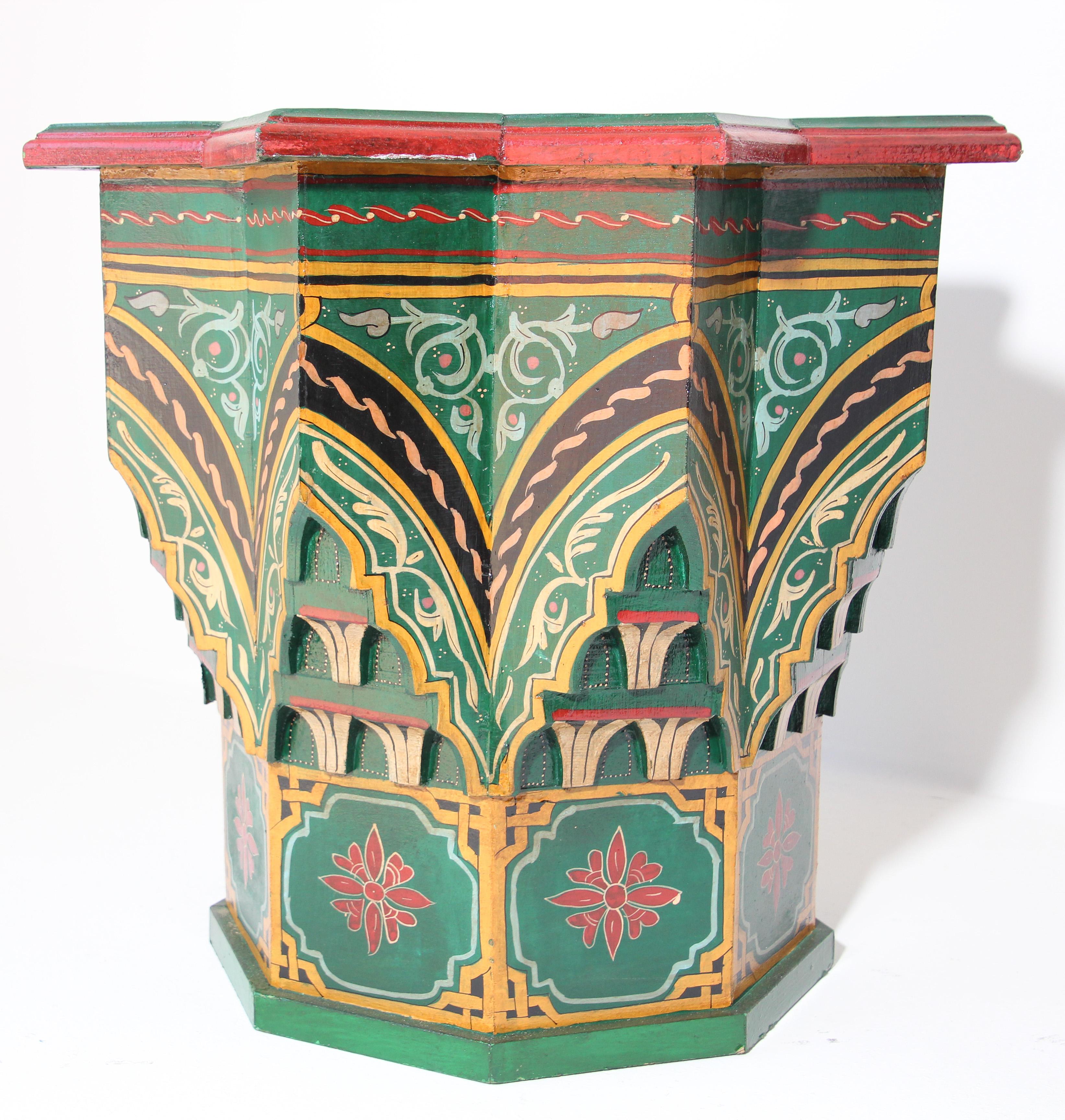 Wood Moroccan Moorish Star Shape Green Side Table