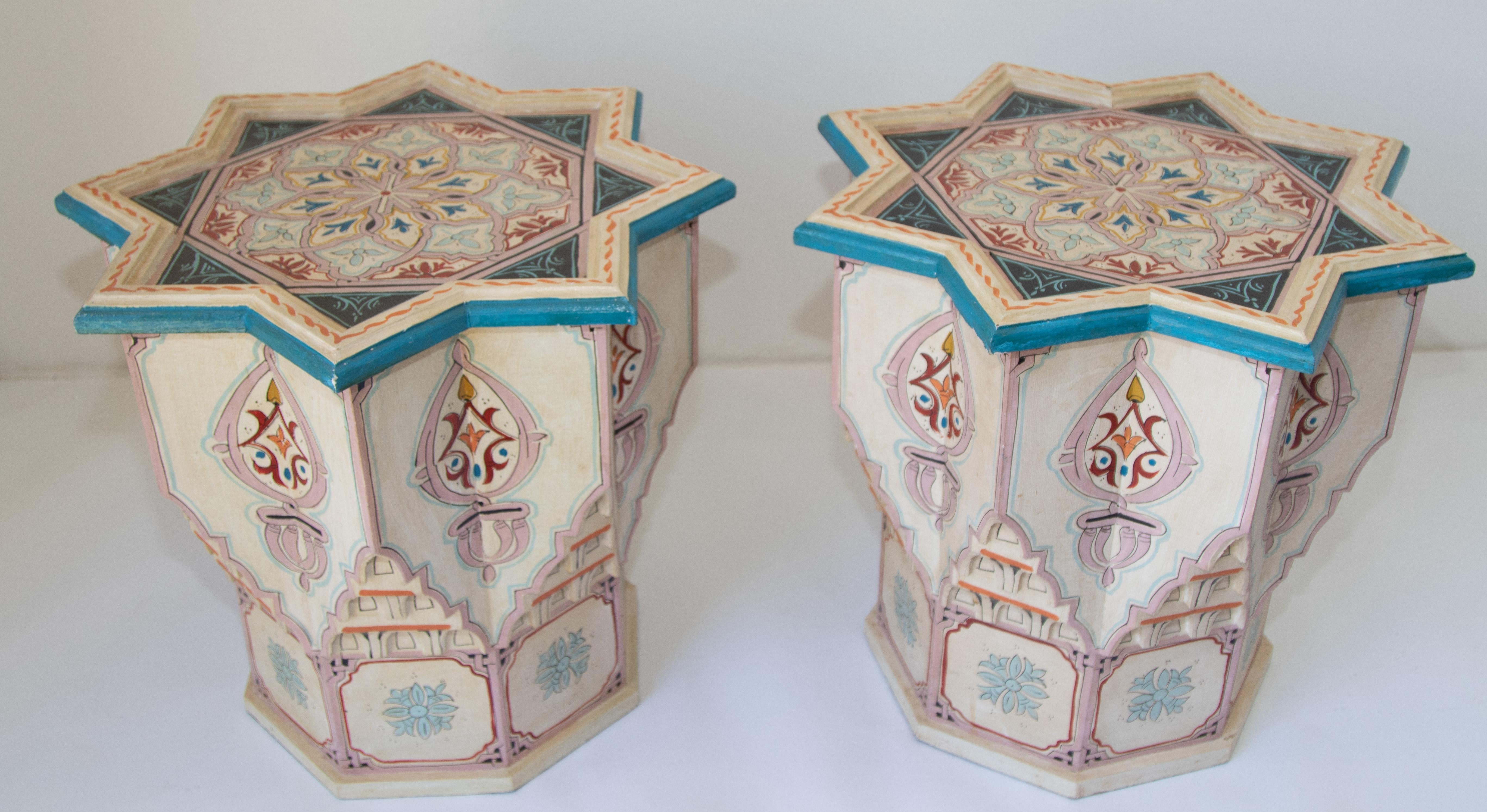 Moroccan Moorish Star Shape Ivory Side Tables a Pair For Sale 2