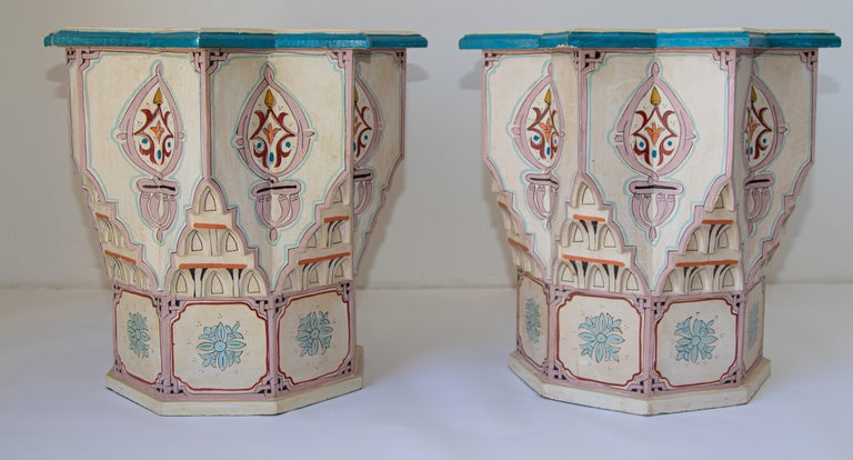 Moroccan Moorish Star Shape Ivory Side Tables a Pair For Sale 6