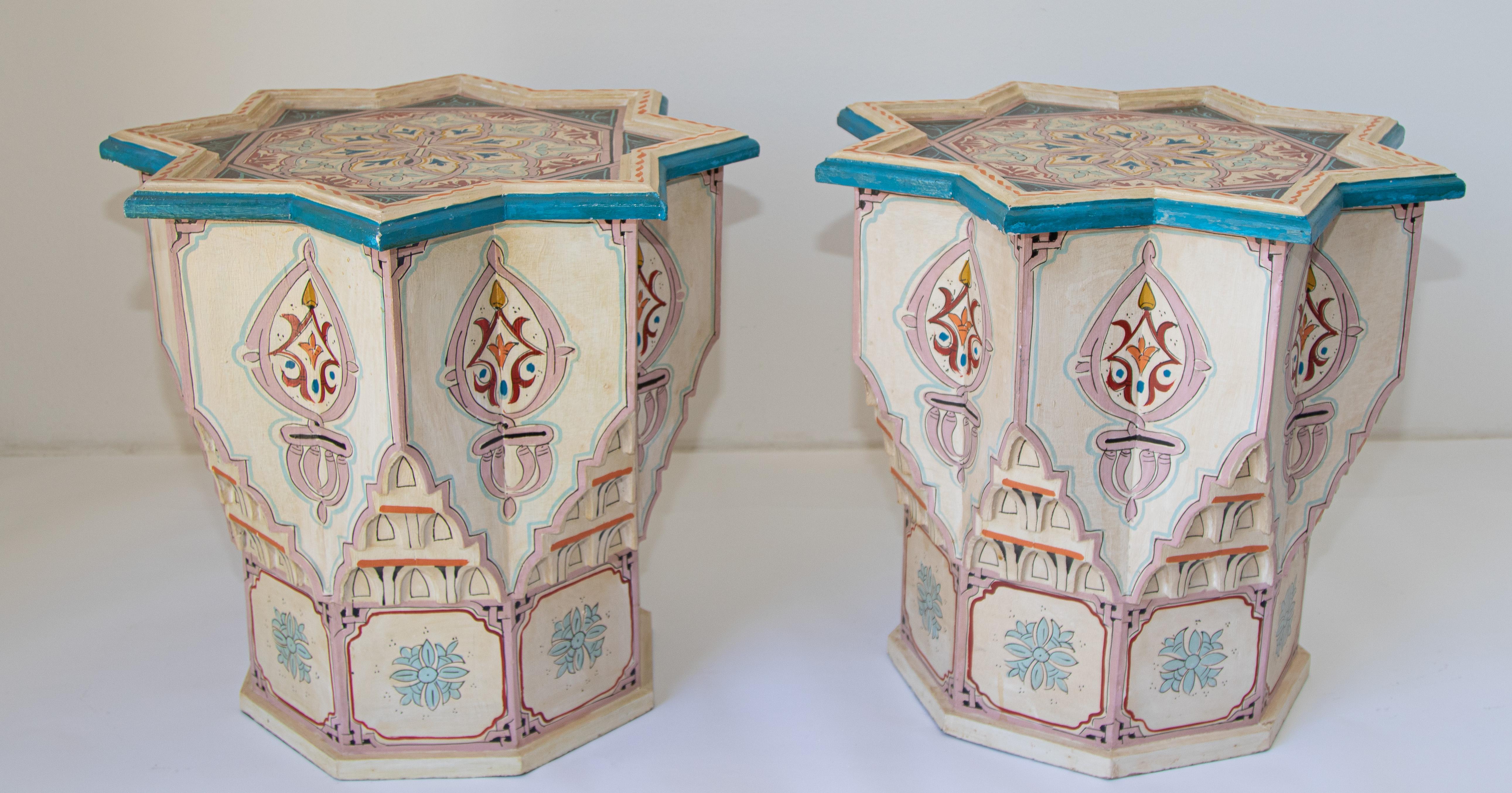 Moroccan Moorish Star Shape Ivory Side Tables a Pair For Sale 4