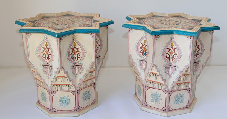 Moroccan Moorish Star Shape Ivory Side Tables a Pair For Sale 7