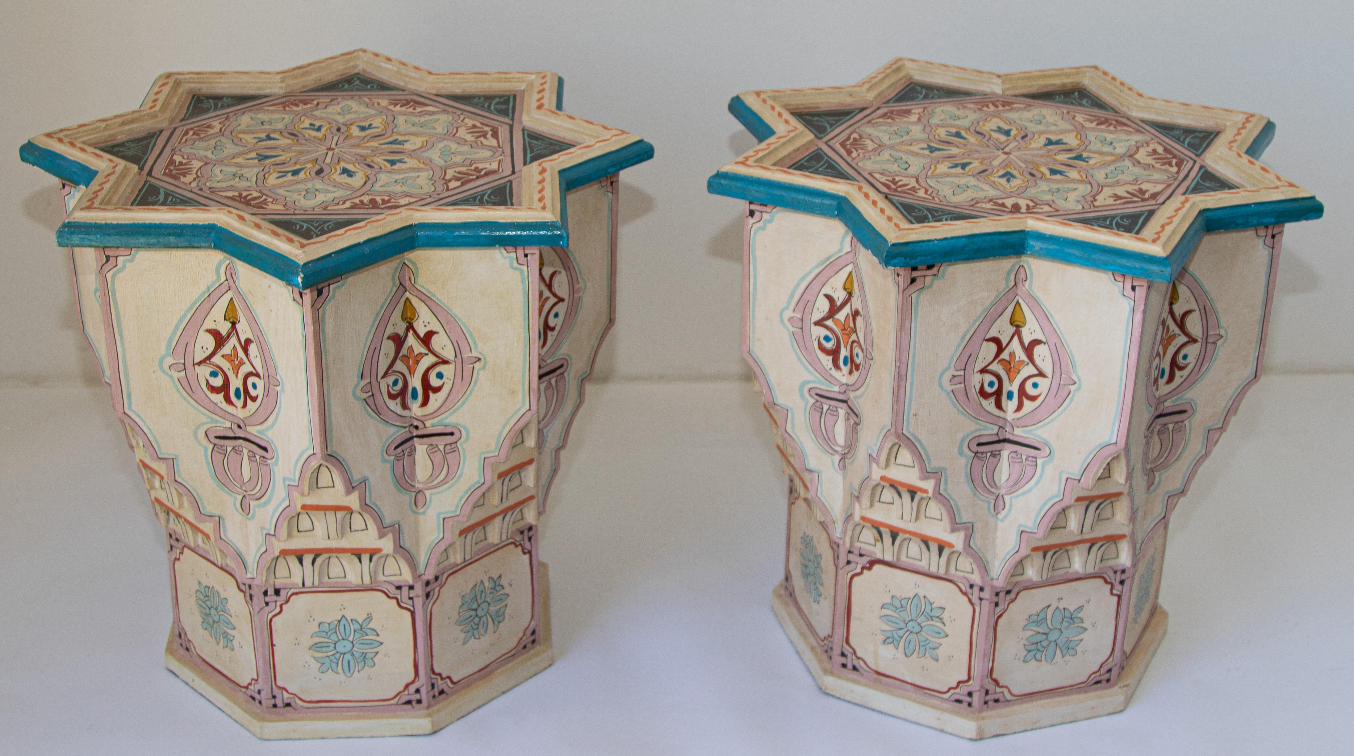 Moroccan Moorish Star Shape Ivory Side Tables a Pair For Sale 5