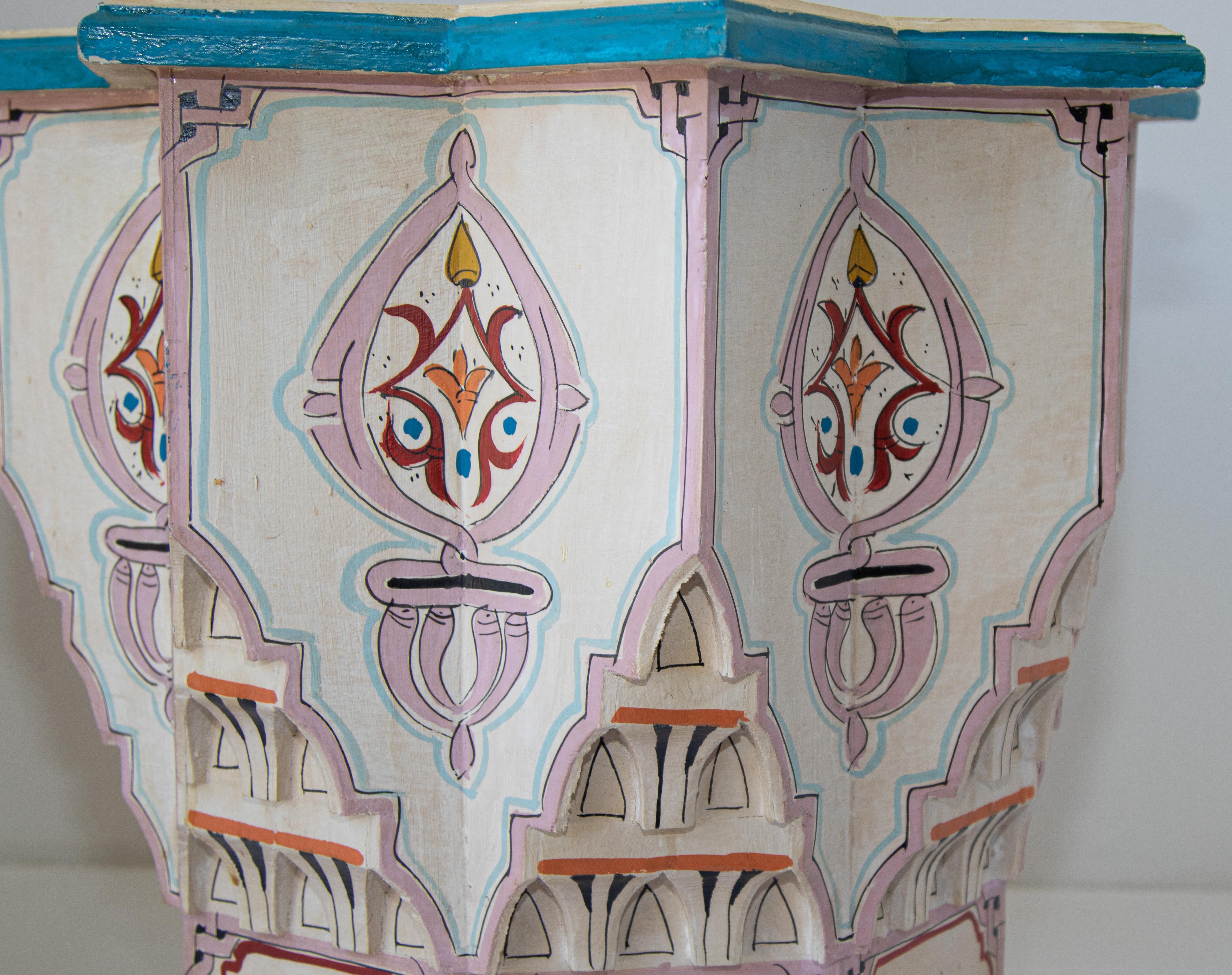 Hand-Painted Moroccan Moorish Star Shape Ivory Side Tables a Pair For Sale