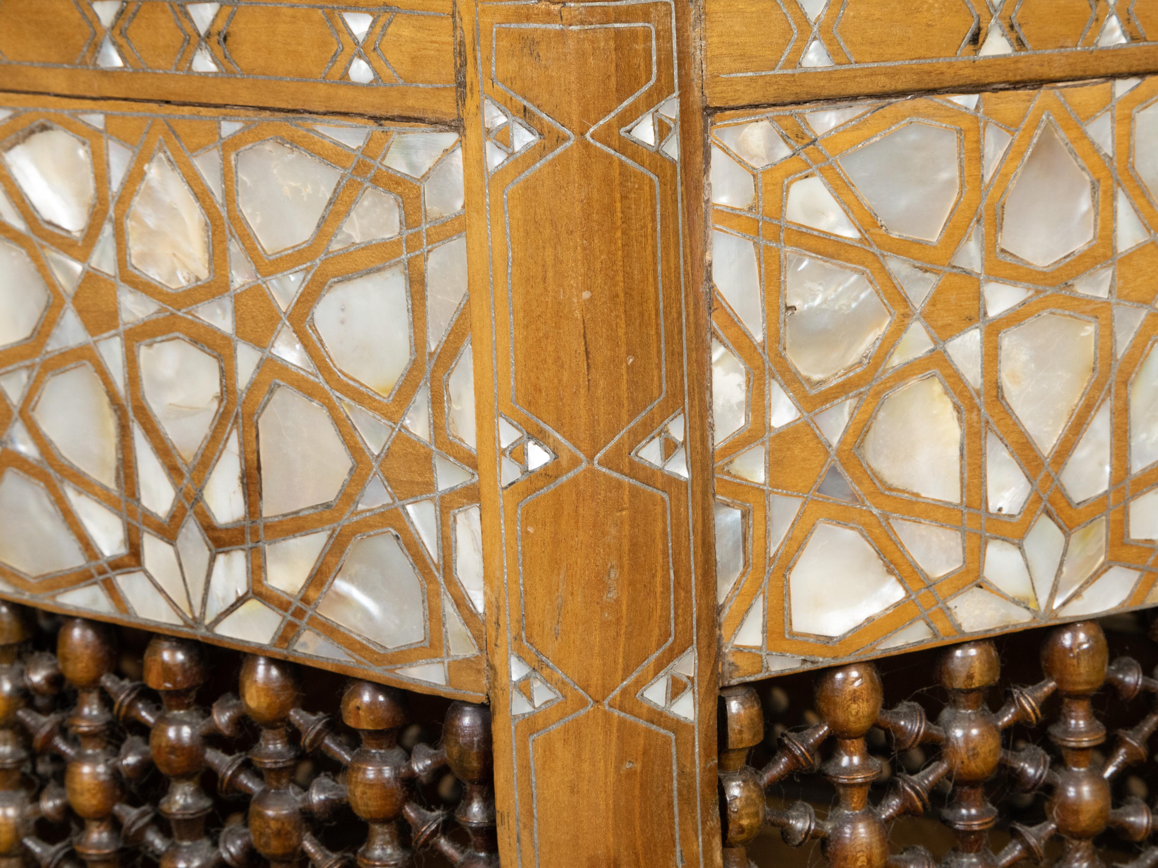 Moroccan Moorish Style 1920s Table with Hexagonal Top and Mother of Pearl Inlay 4