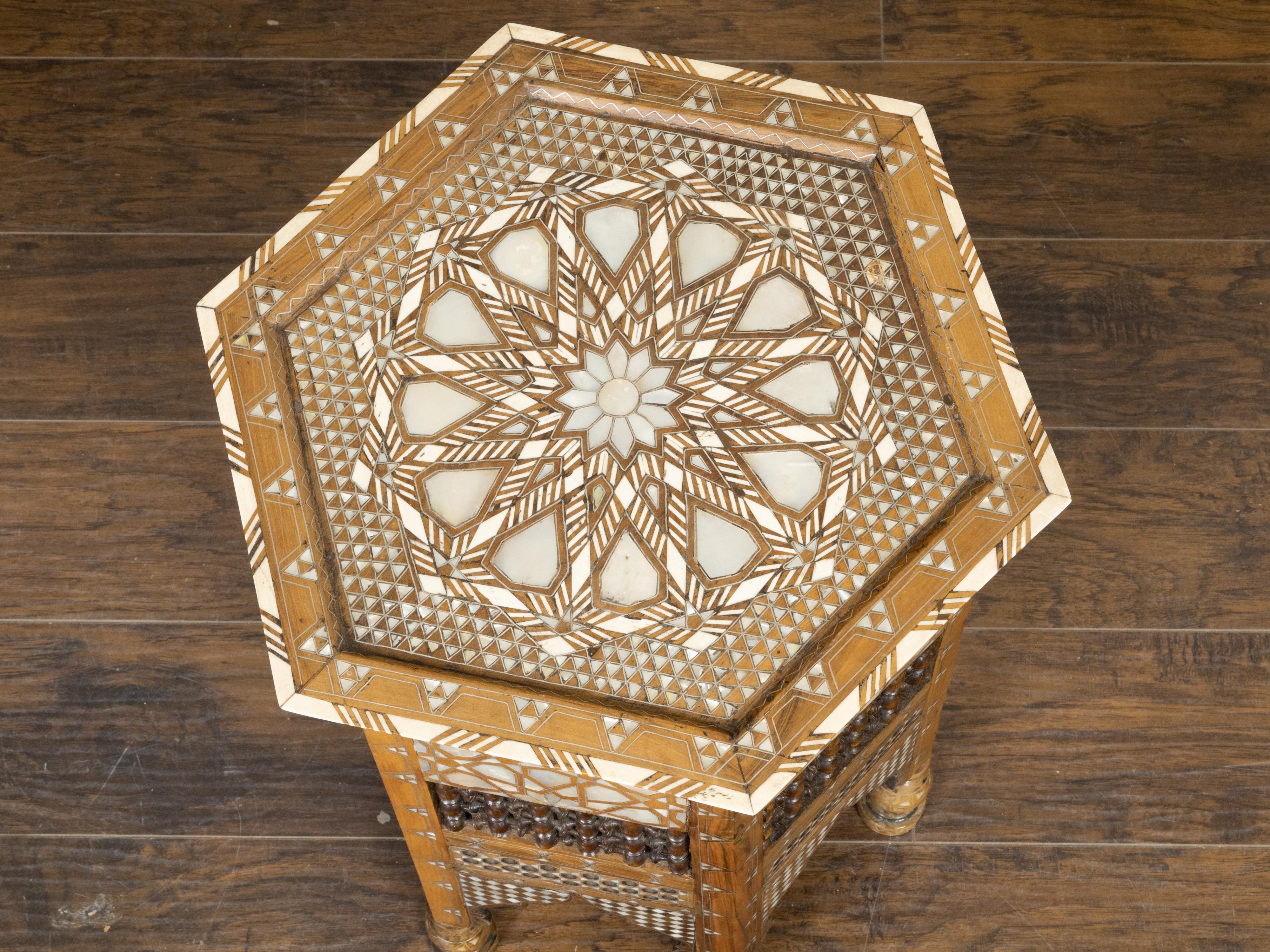 Moroccan Moorish Style 1920s Table with Hexagonal Top and Mother of Pearl Inlay 7