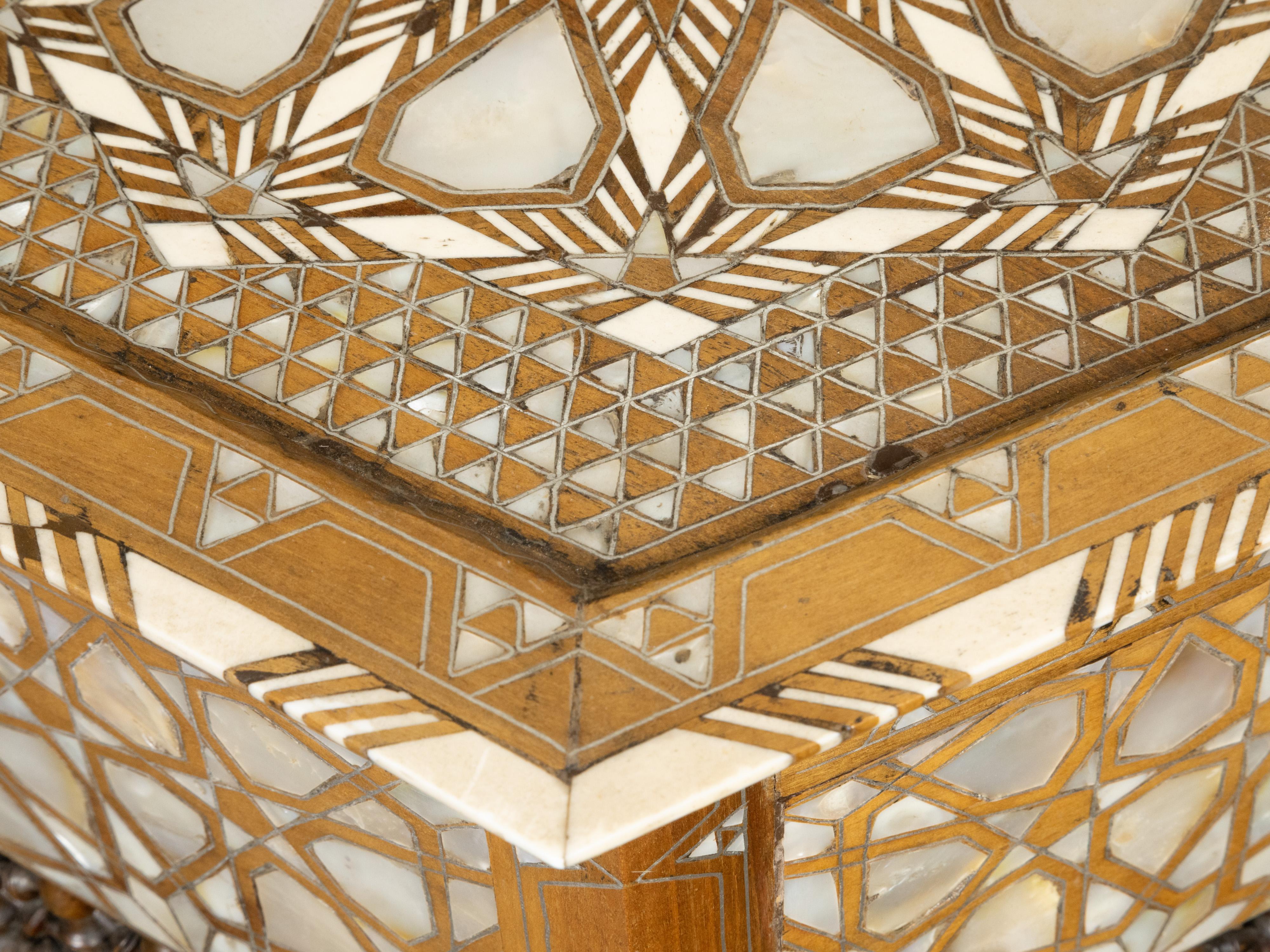 Moroccan Moorish Style 1920s Table with Hexagonal Top and Mother of Pearl Inlay 2