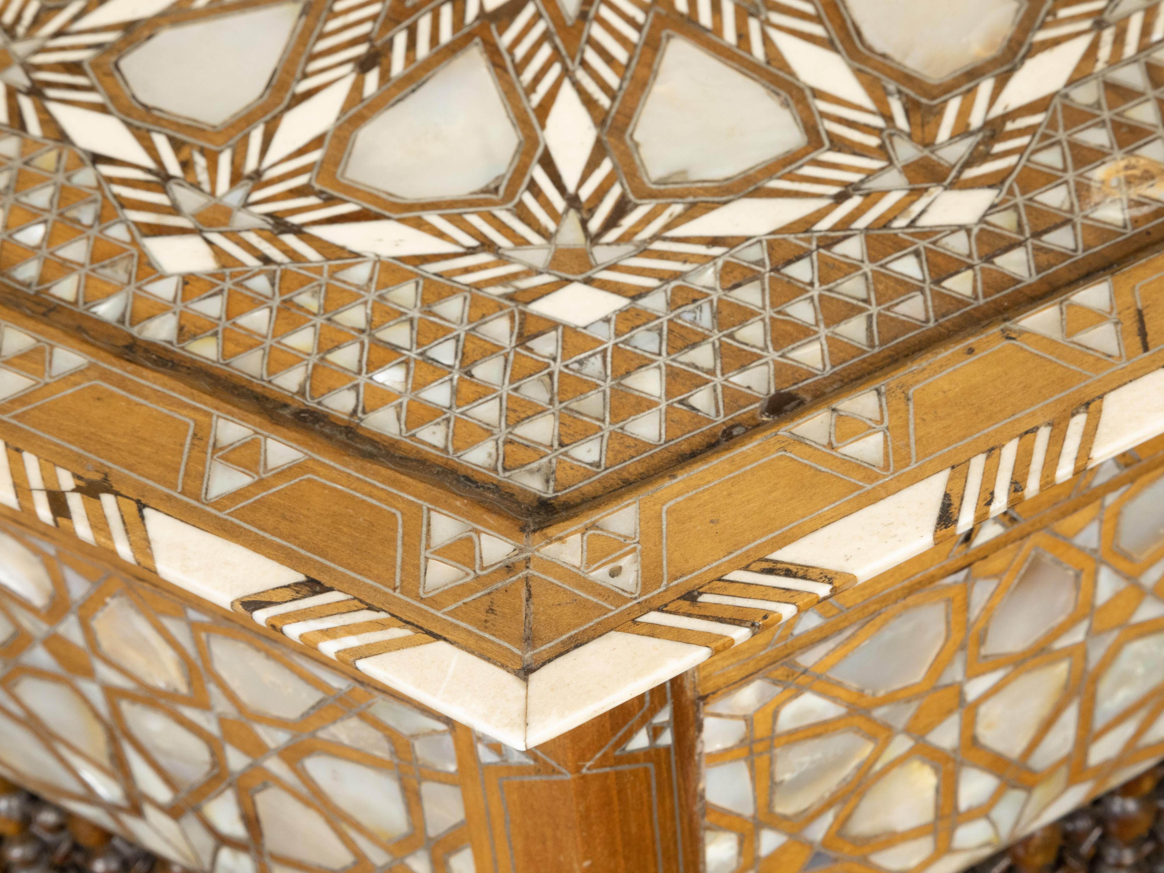 Moroccan Moorish Style 1920s Table with Hexagonal Top and Mother of Pearl Inlay 3