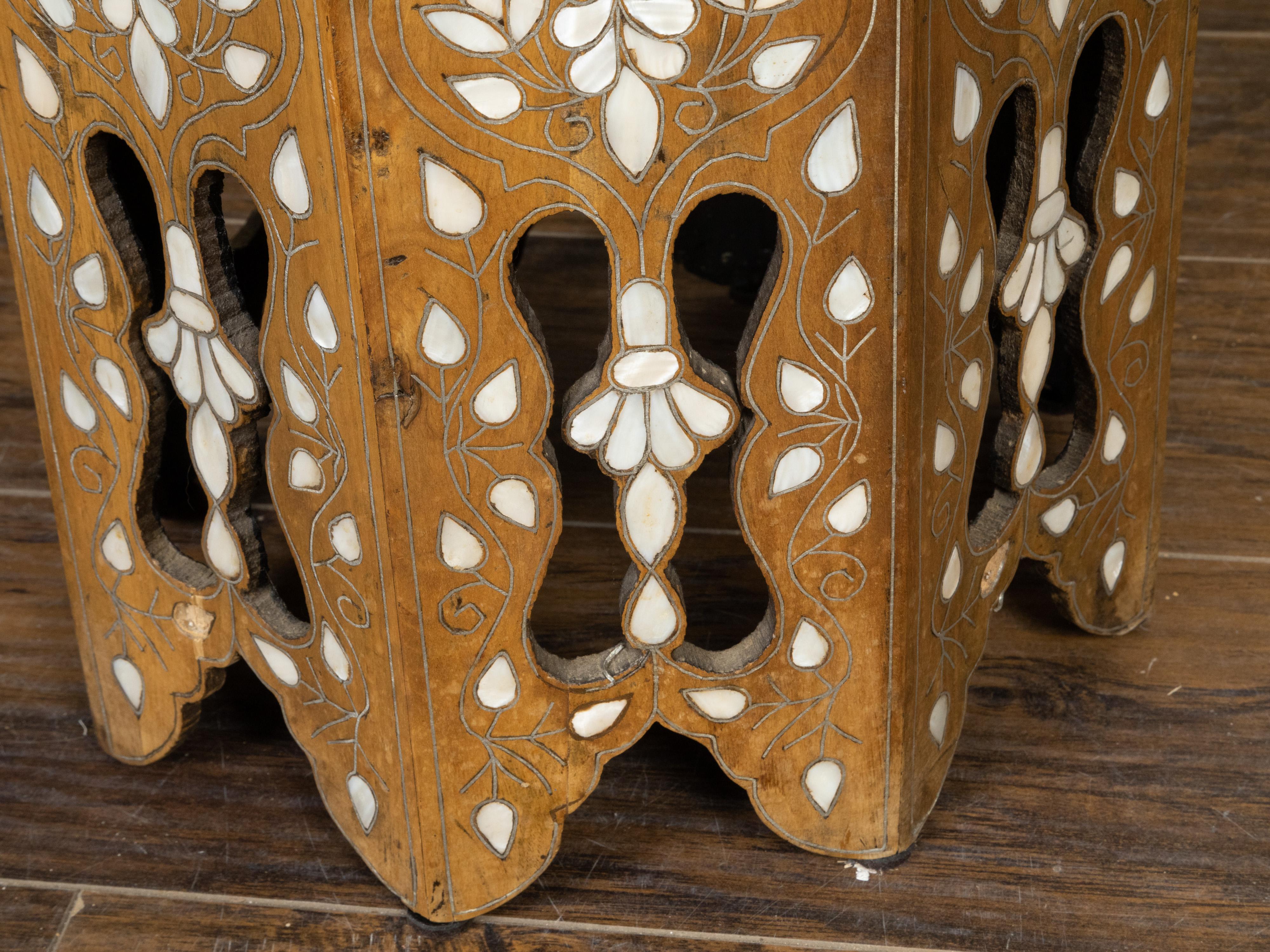 Moroccan Moorish Style 1920s Table with Octagonal Top and Mother of Pearl Inlay 4