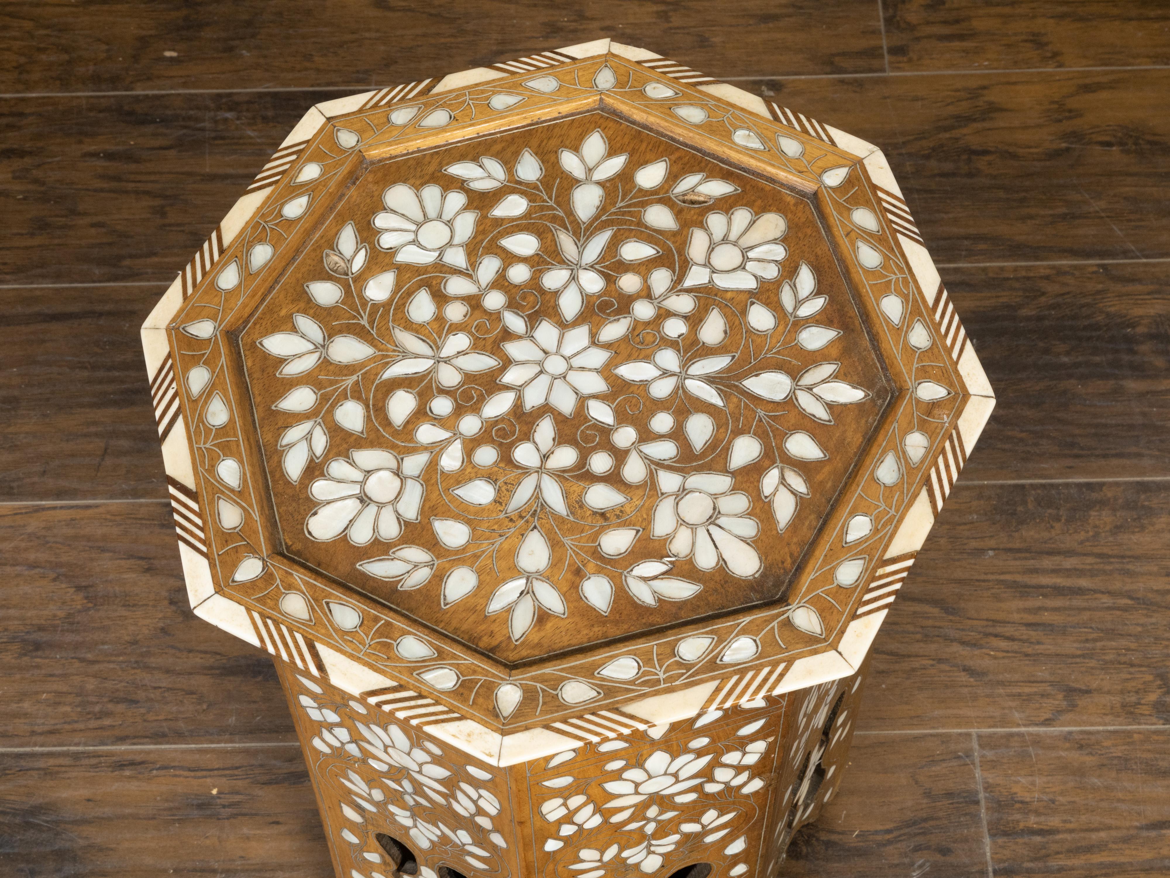 Moroccan Moorish Style 1920s Table with Octagonal Top and Mother of Pearl Inlay 1