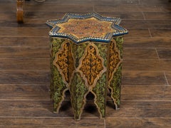 Moroccan Moorish Style 1920s Table with Star-Shaped Top and Polychrome Décor