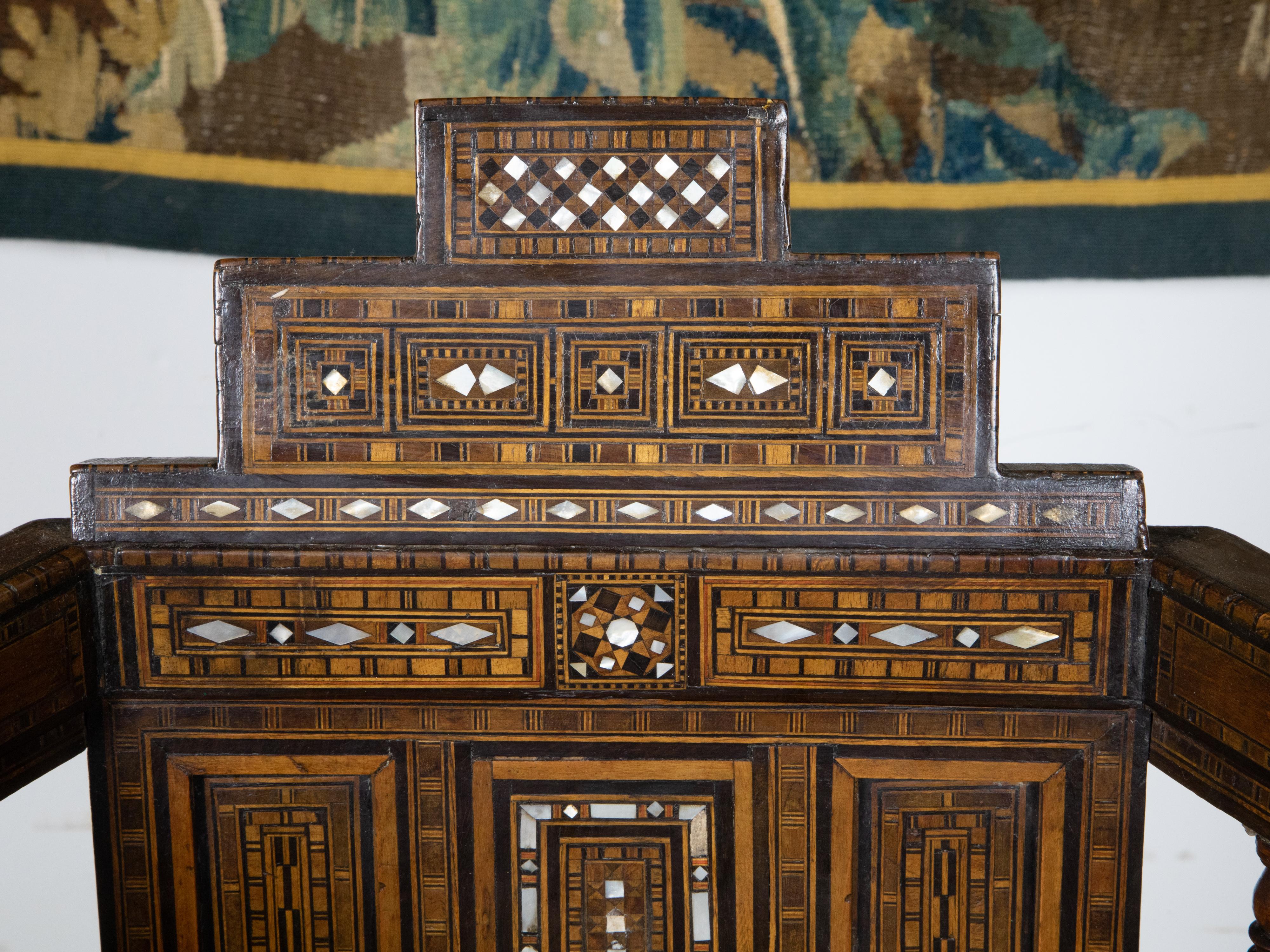 Moroccan Moorish Style Armchair with Mother of Pearl Inlay and Geometric Décor For Sale 7