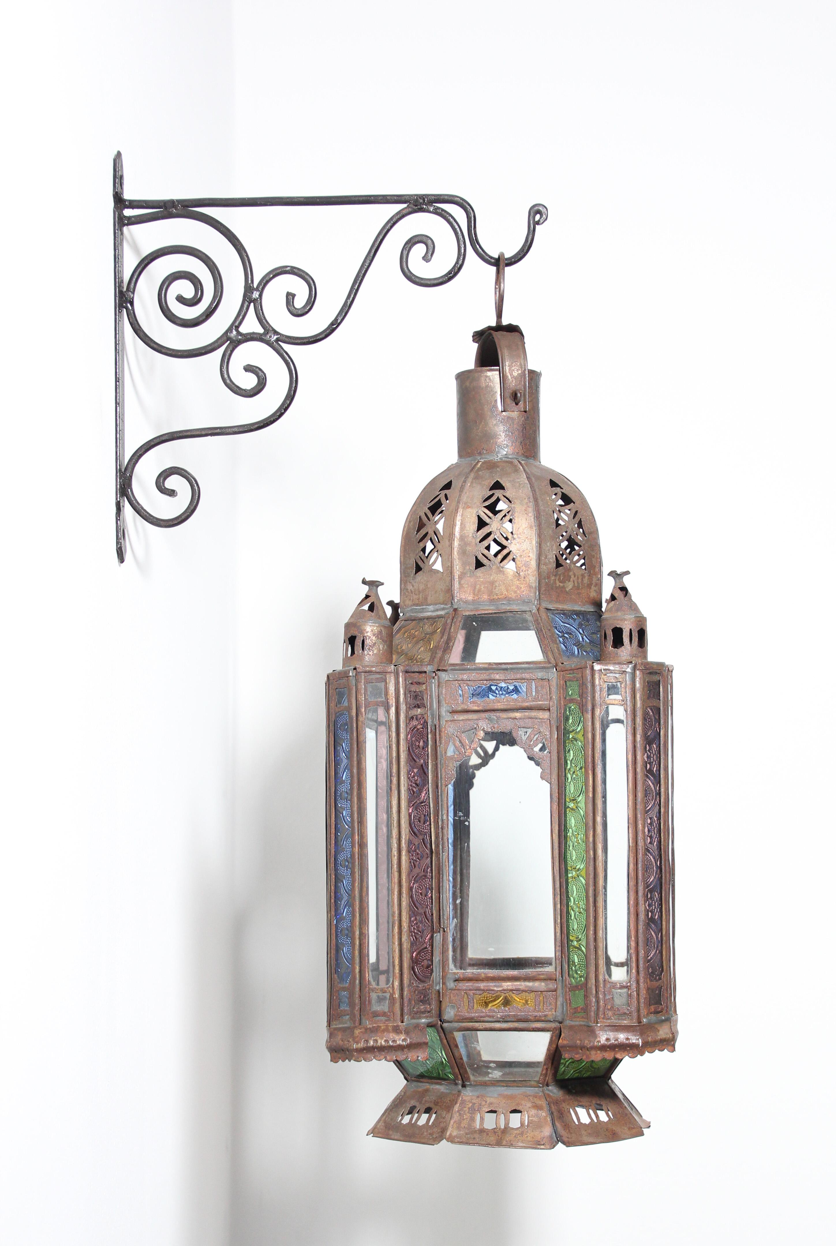 Moroccan Moorish Tole and Glass Candle Lantern For Sale 7