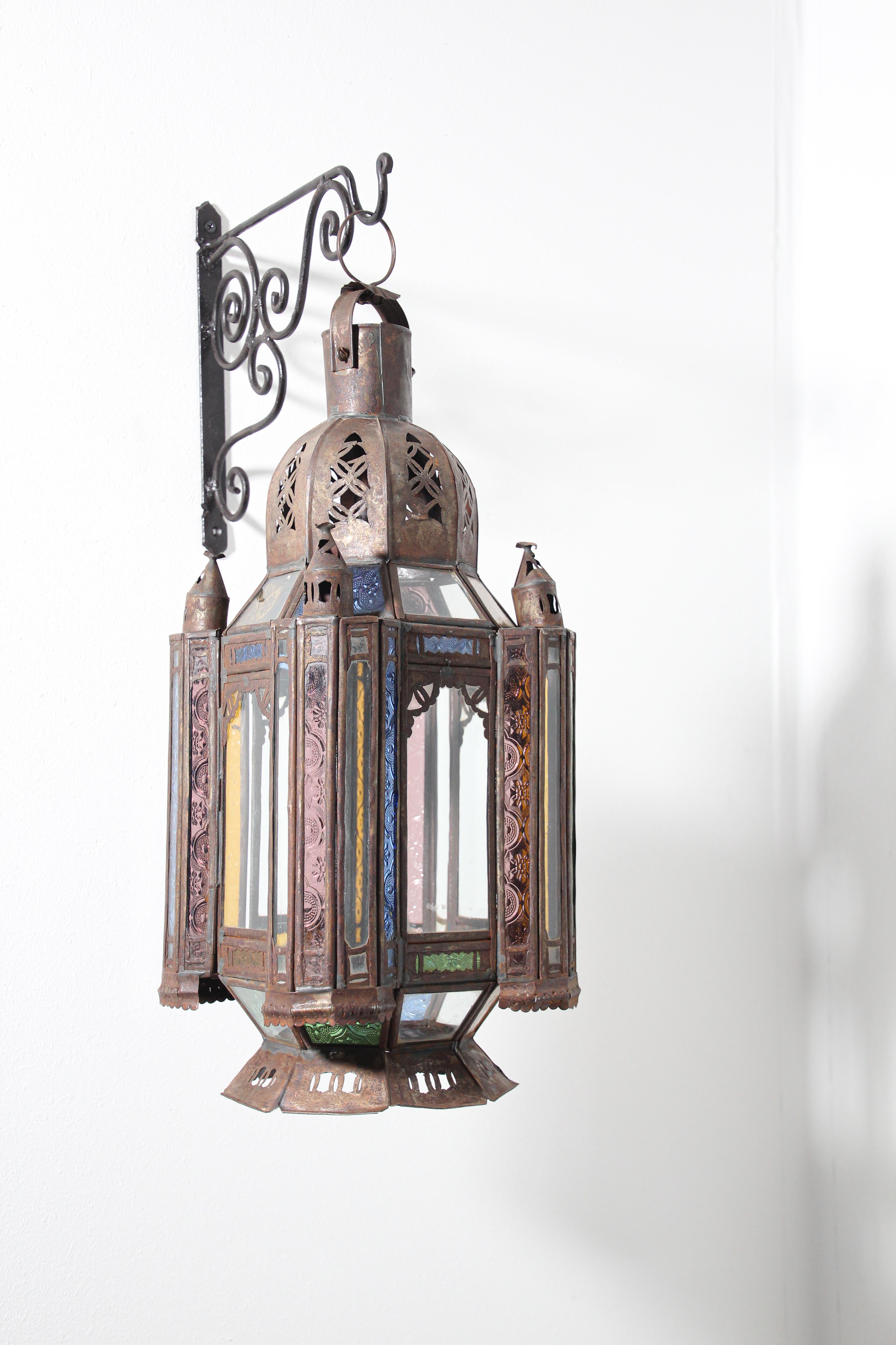 Moroccan Moorish Tole and Glass Candle Lantern For Sale 8