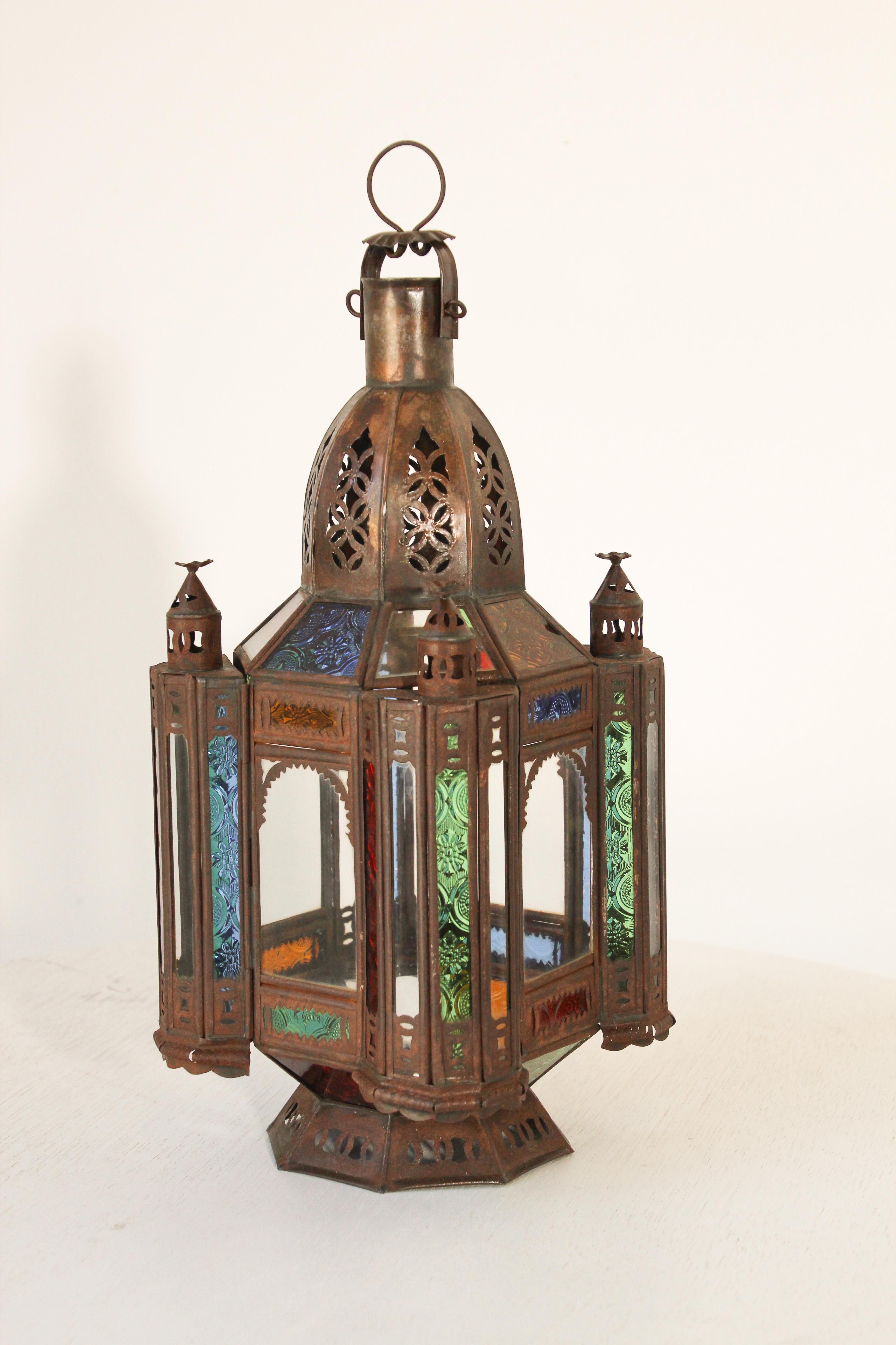 Large 20.9 in Mahogany Bronze Metal Moroccan-style Hanging Candle Lantern 