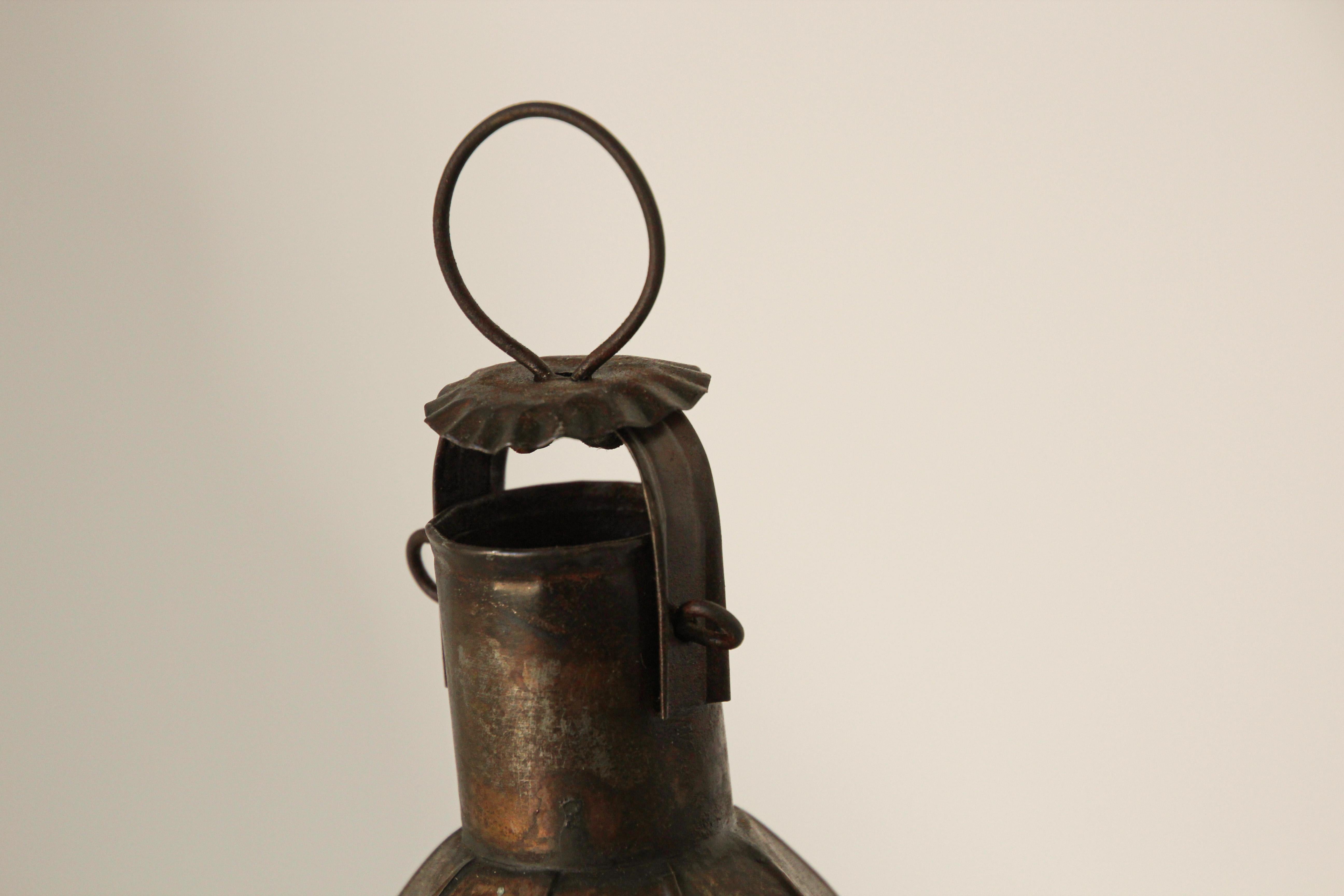 20th Century Moroccan Moorish Tole and Glass Candle Lantern For Sale