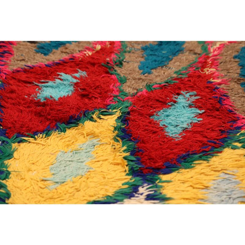 Tribal Tapis de course marocain - motif en laine bleu rouge jaune - 97531 en vente