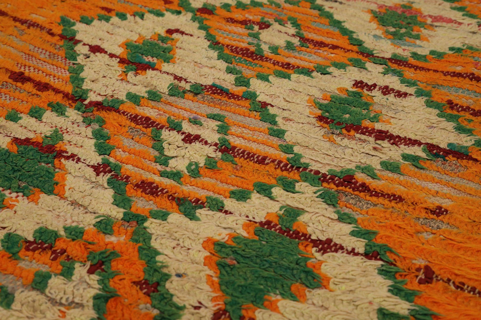 Tribale Tappeto Runner Moroccan - Lana Avorio Arancione Design - 97529 in vendita
