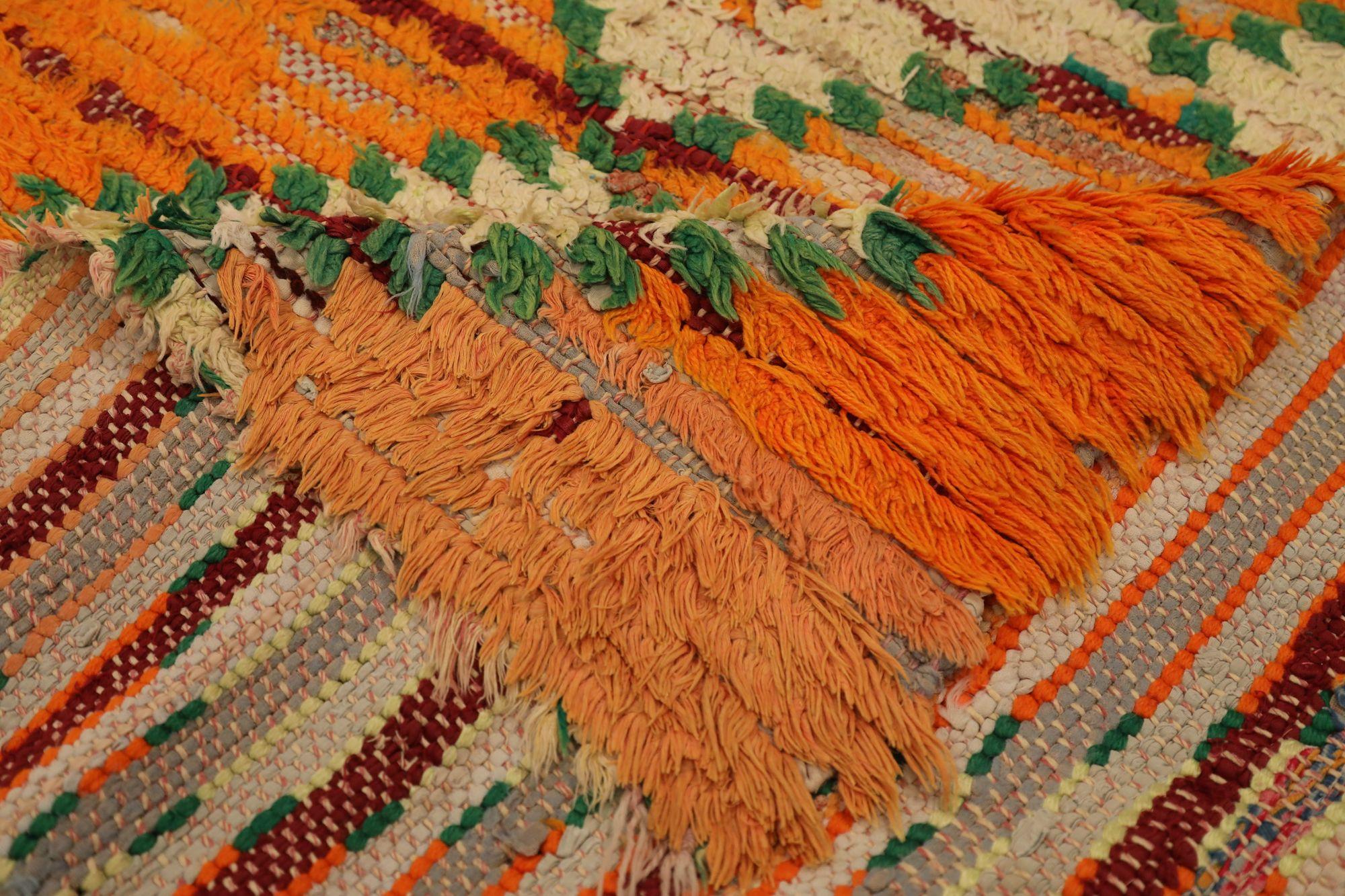 Marocchino Tappeto Runner Moroccan - Lana Avorio Arancione Design - 97529 in vendita