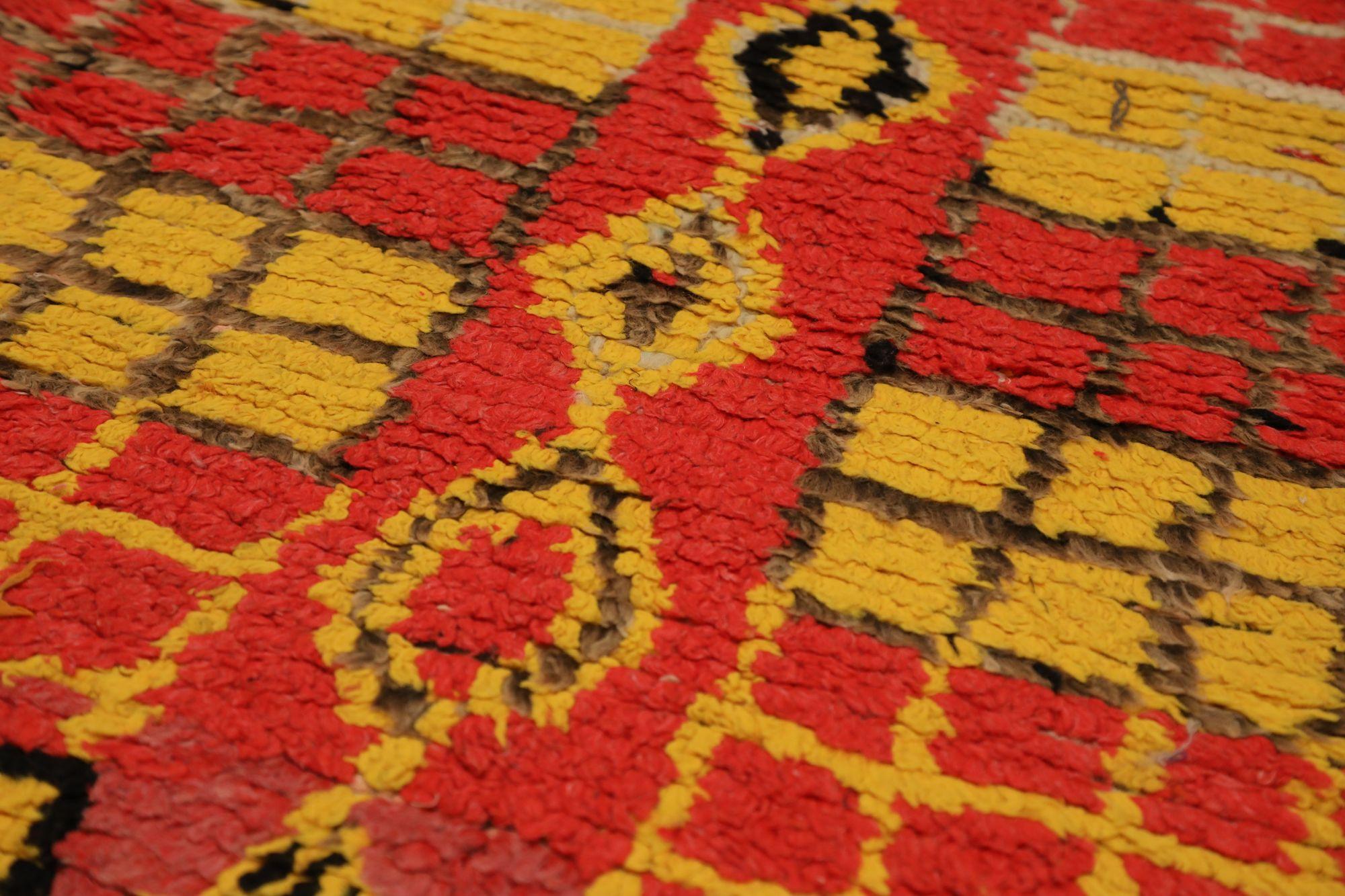 Tribale Tappeto Runner Marocchino - Lana Rosso Giallo - 97530 in vendita