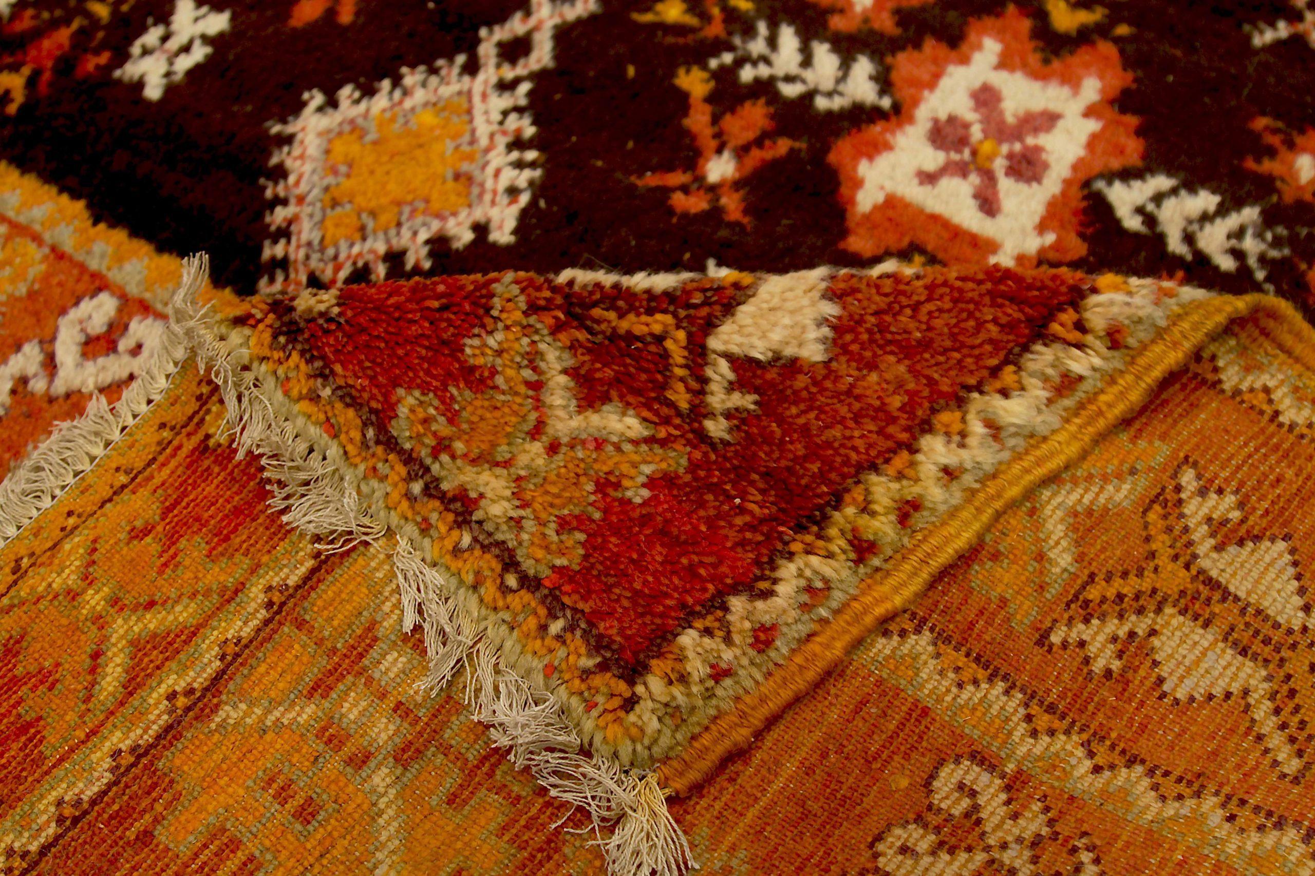 Marokkanisch Marokkanischer kleiner Teppich - Wolle Schwarz Elfenbein Orange Rot - 92027 (20. Jahrhundert) im Angebot