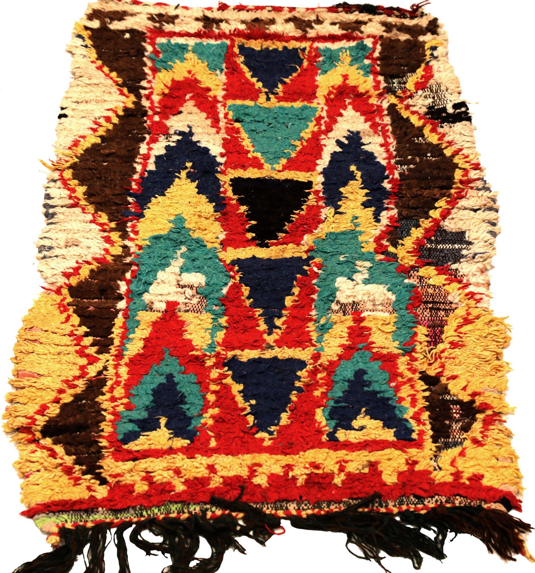 Discover the elegance of Moroccan Moroccan featuring Small Rug in Circa 1990. Designed with Wool and BlueBrownIvoryRedYellow, this exclusive design is perfect for enhancing your space.