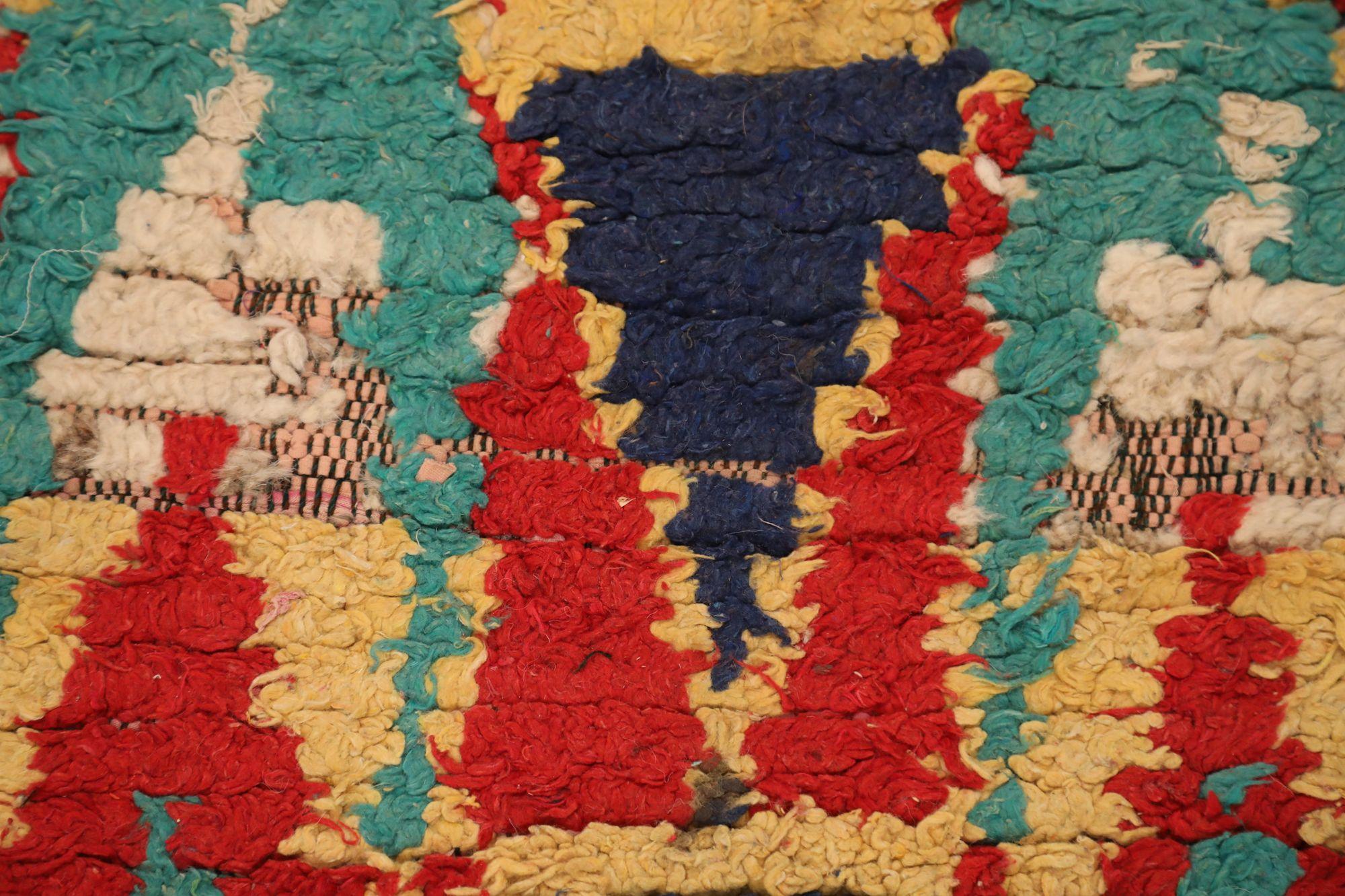 20th Century Moroccan Moroccan Small Rug - Wool Blue Brown Ivory Red - 97523 For Sale
